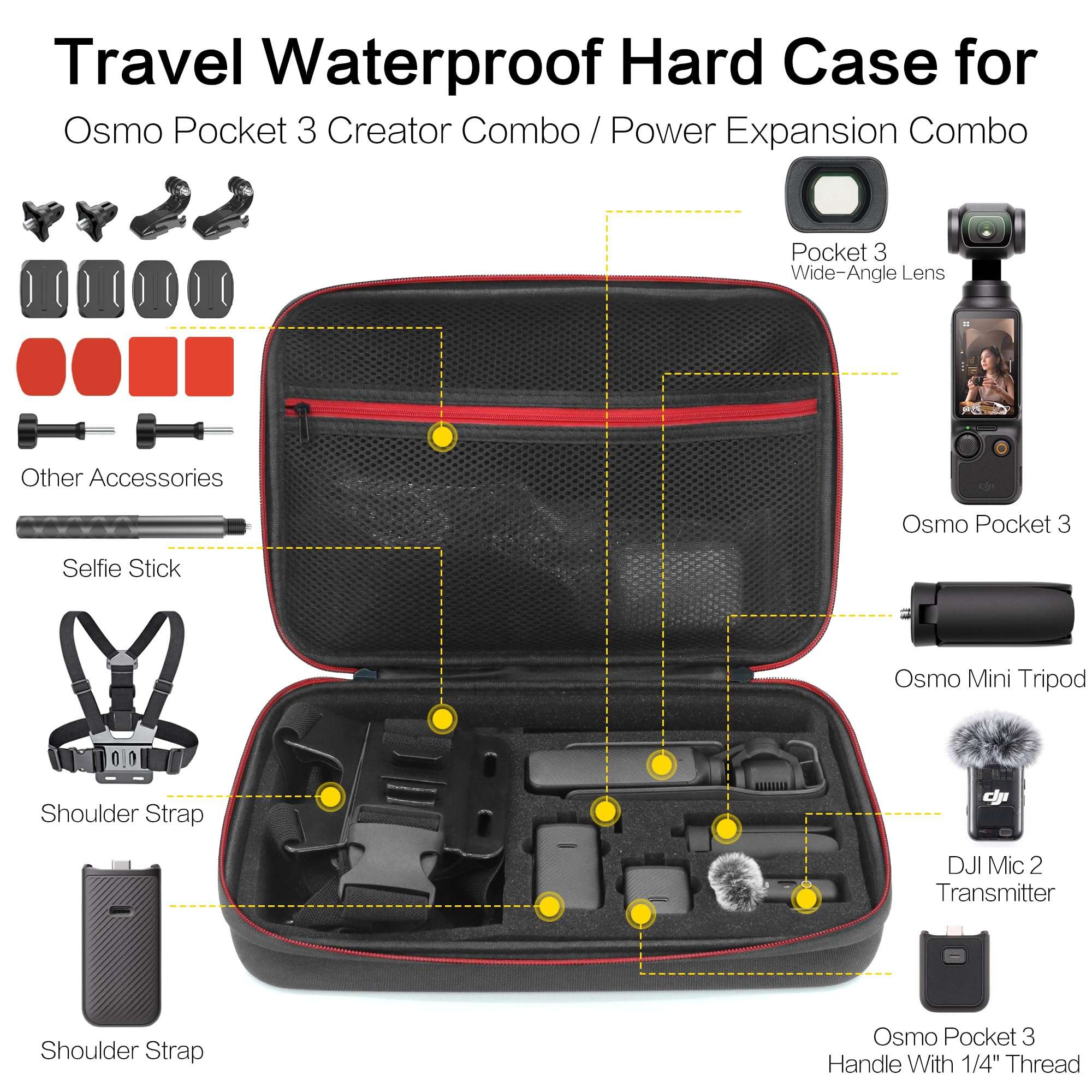 Taisioner 40 in 1 Accessories Kit for Osmo Pocket 3,Including Carry case,POV Chest Mount,Magnetic Mount,Protective Accessory,Car Mount,Selfie Stick,Tripod,Phone Holder 3