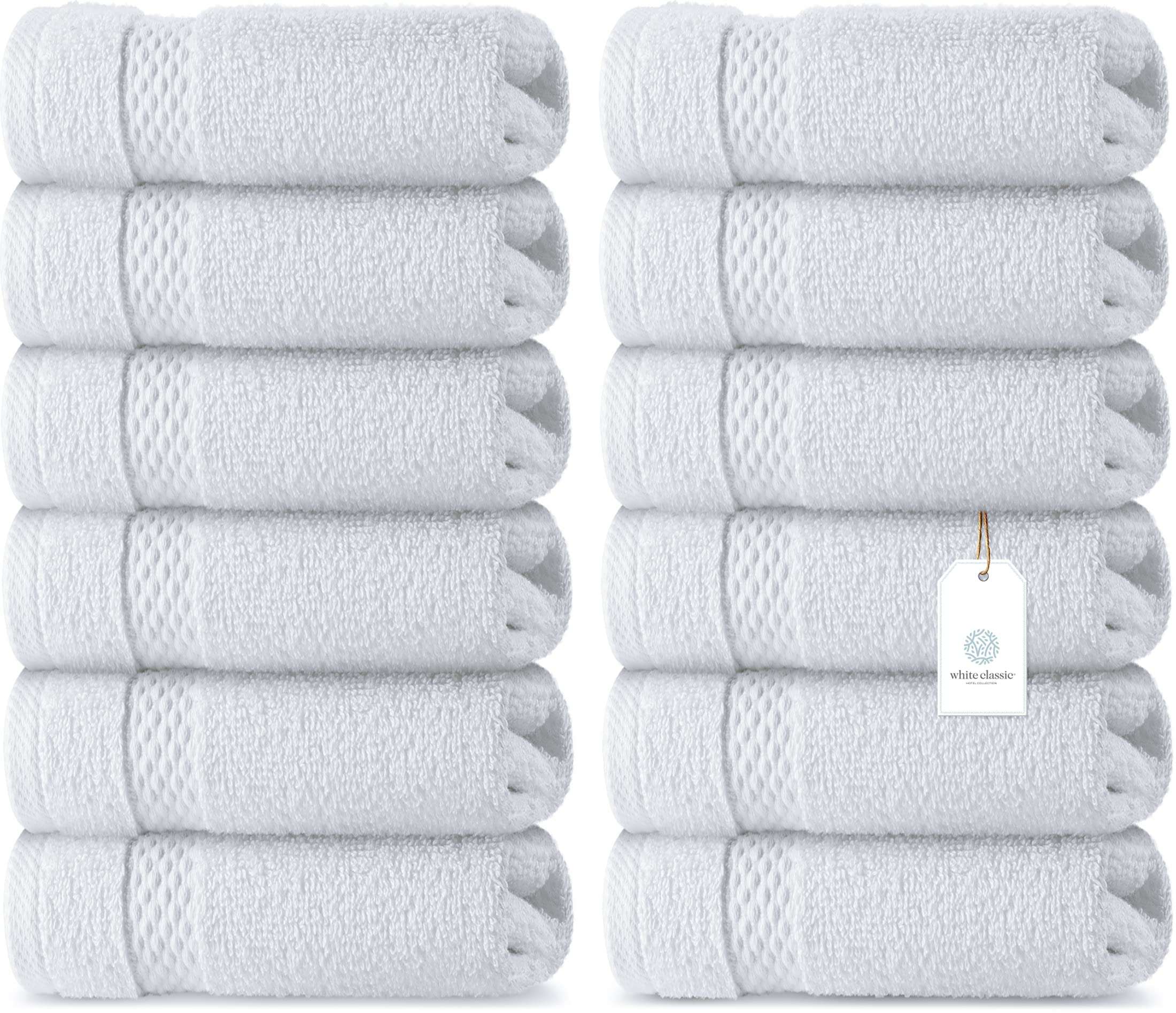 White Classic 2 Luxury White Bath Mats 22 x 34 and 12 Luxury White Washcloths 13 x 13 | Cotton, Highly Absorbent and Quick Dry for Hotels, Spa and Bathroom 4