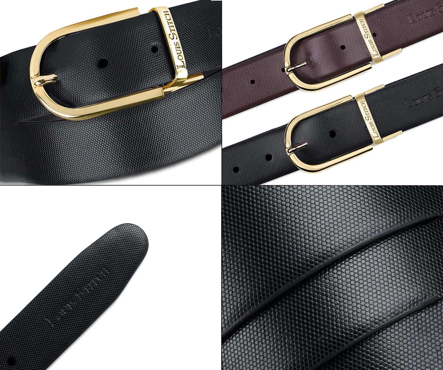 LOUIS STITCH Men's Italian Leather Reversible Belt 1.25 inch (35mm) Handcrafted Formal Waist Strap with Golden Buckle Belt for Men Gents Boys (Black/Brown) (BE-HCGD) (Size-30) 6