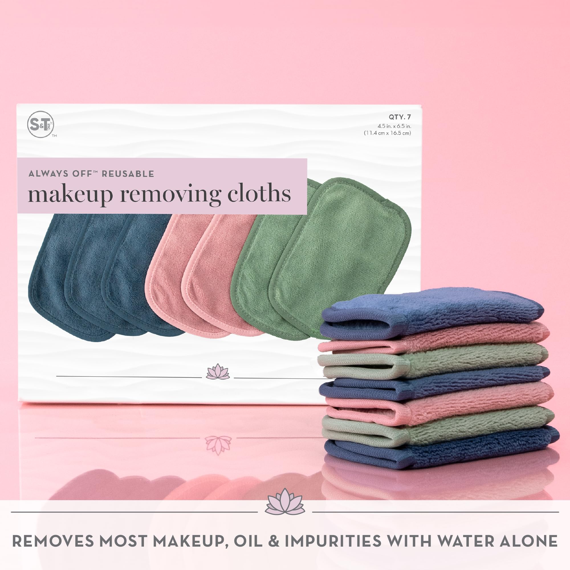 S&T INC. Makeup Remover Wipes for Skin Care, Reusable Makeup Wipes with Laundry Bag, Travel Essentials, Assorted Colors, 4.5 Inch by 6.5 Inch, 7 Pack 3