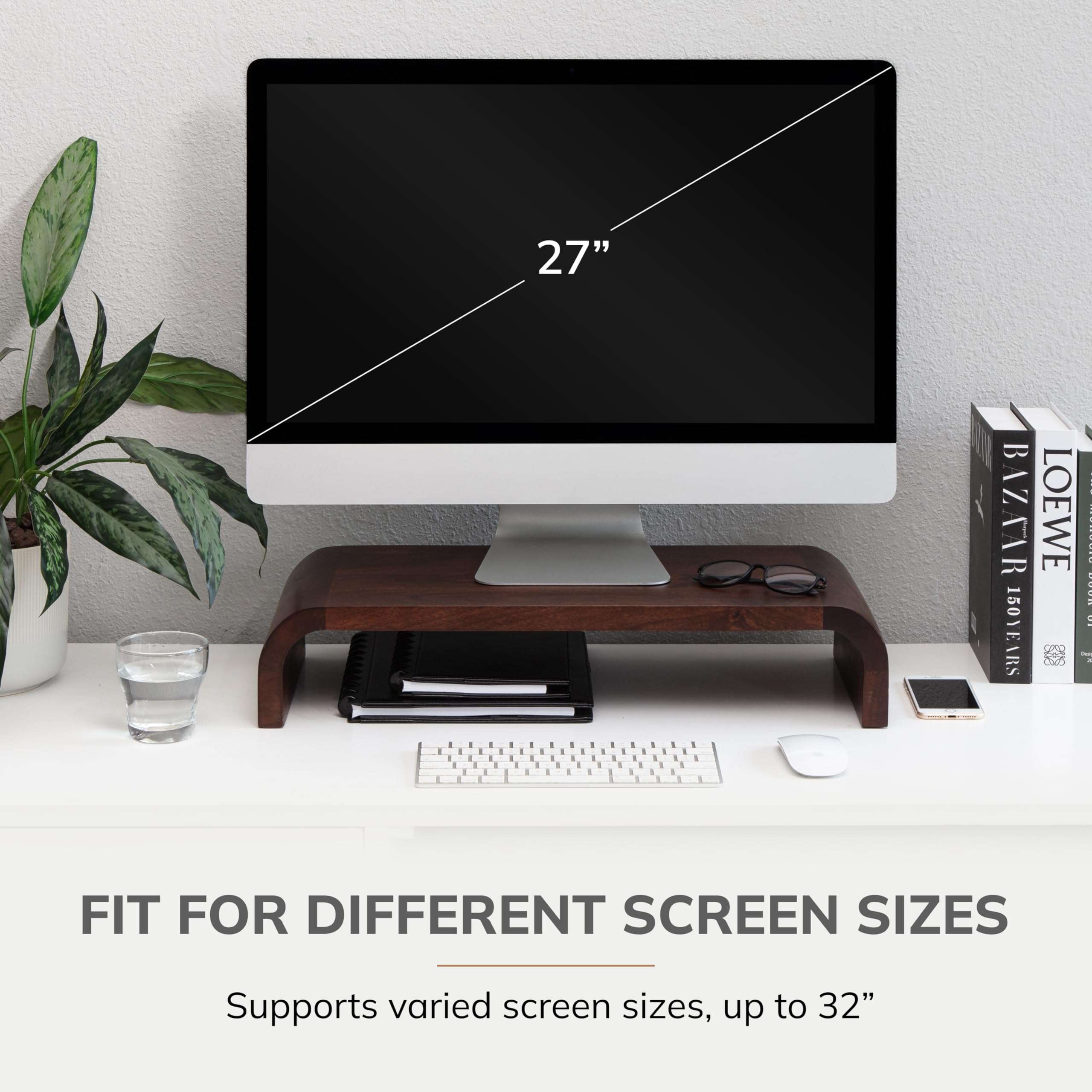 Anji Mountain Wood Monitor Stand Riser Desk Desktop Organizer Table for Home, Office Workspace, Laptop Riser, Ergonomic Design Stand for Gaming Setup, Walnut 6