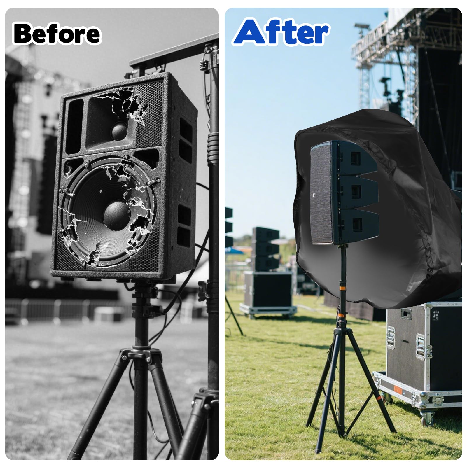 2 Pack 15 Inch Outdoor Speaker Covers, Black UV Protection PA/DJ Speaker Covers for Powered Speaker Mounted on Stand Oxford Fabric Speaker Protective Covers for Waterproof Dustproof 5