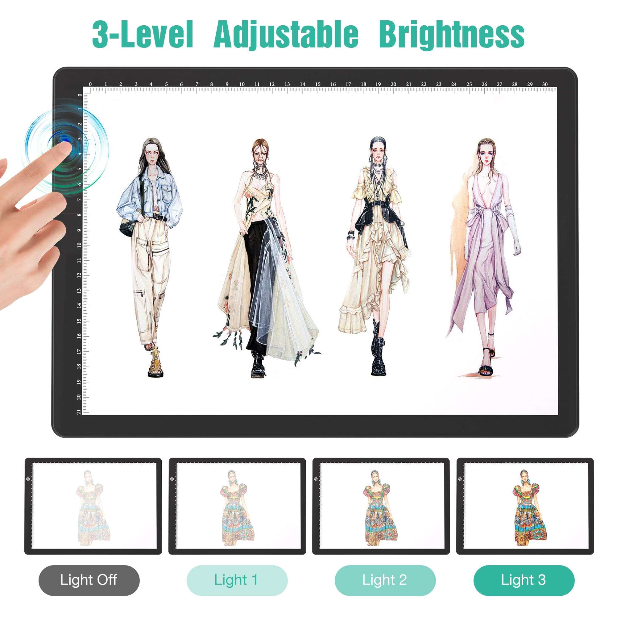 comzler A4 LED Light Board, 3 Level Dimmable Brightness USB Power Artcraft Light Table for Tracing, Light Drawing Sketch Pad for Animation, Sketching, Drawing, Stenciling, Artists - Black 3