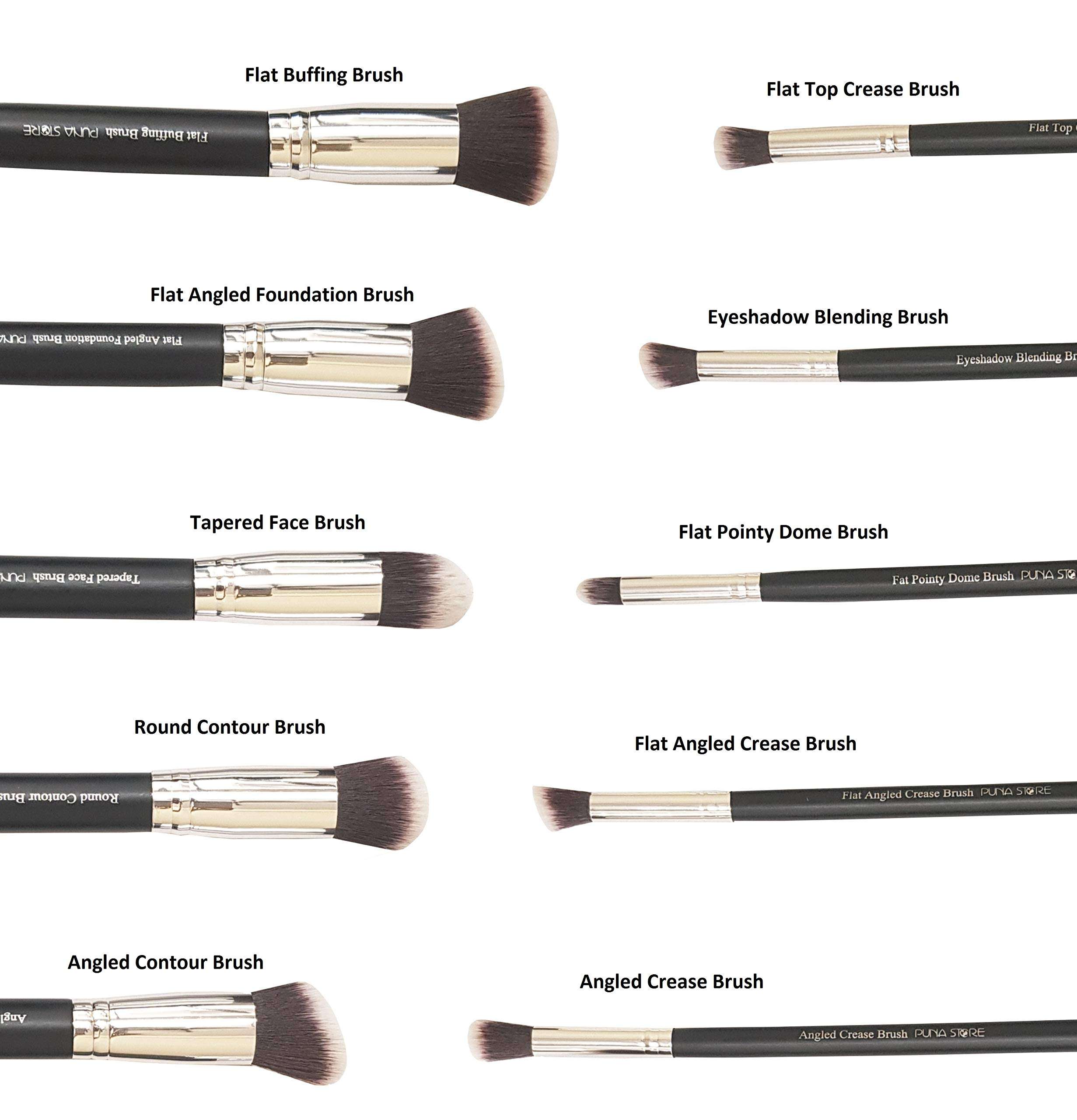 Puna Store 10 Piece Makeup Brush Set, PS-574, Black/Silver 5