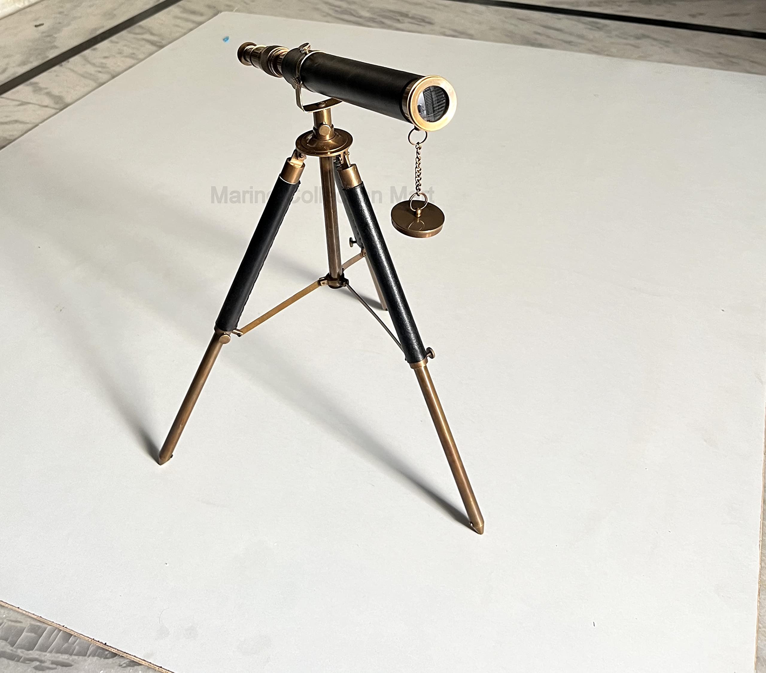 Brown Antique Brass Black Leather Wrapped Telescope with Table Top Adjustable Tripod Balcony View Spyglass Gift Home/Office Decor 6