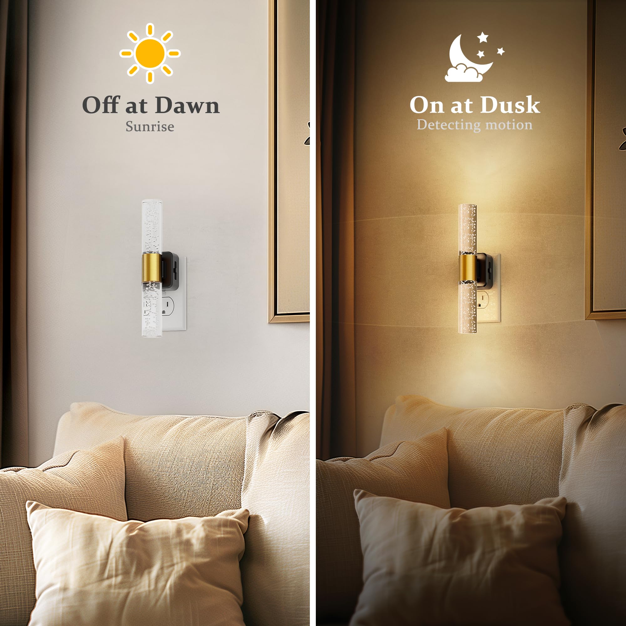 JandCase 180° Rotating Night Lights Plug into Wall, 2 Pack 3000K Soft Light LED NightLights, 0-100LM Adjustable Brightness, Plug in Night Light with Auto Light Sensor,for Bathroom,Hallway,Bedroom 4