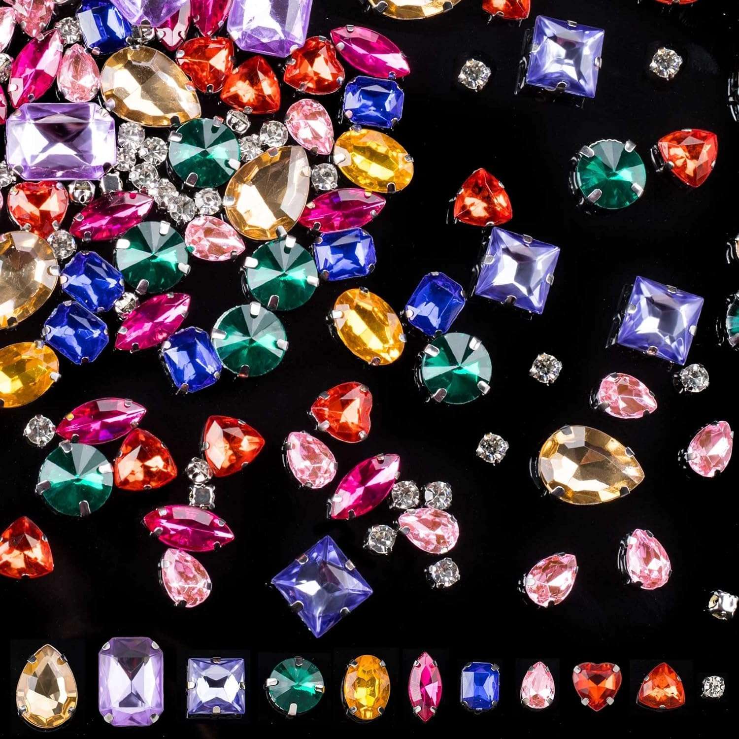 Diy Crafts 15417 50/bag Shapes Mix Clear & Jelly Candy Ab Glass Crystal Sew on Rhinestone Dress Shoes Bag Diy Trim, Pack of 450 50x9, Mix Sizes (Multicolor) 1