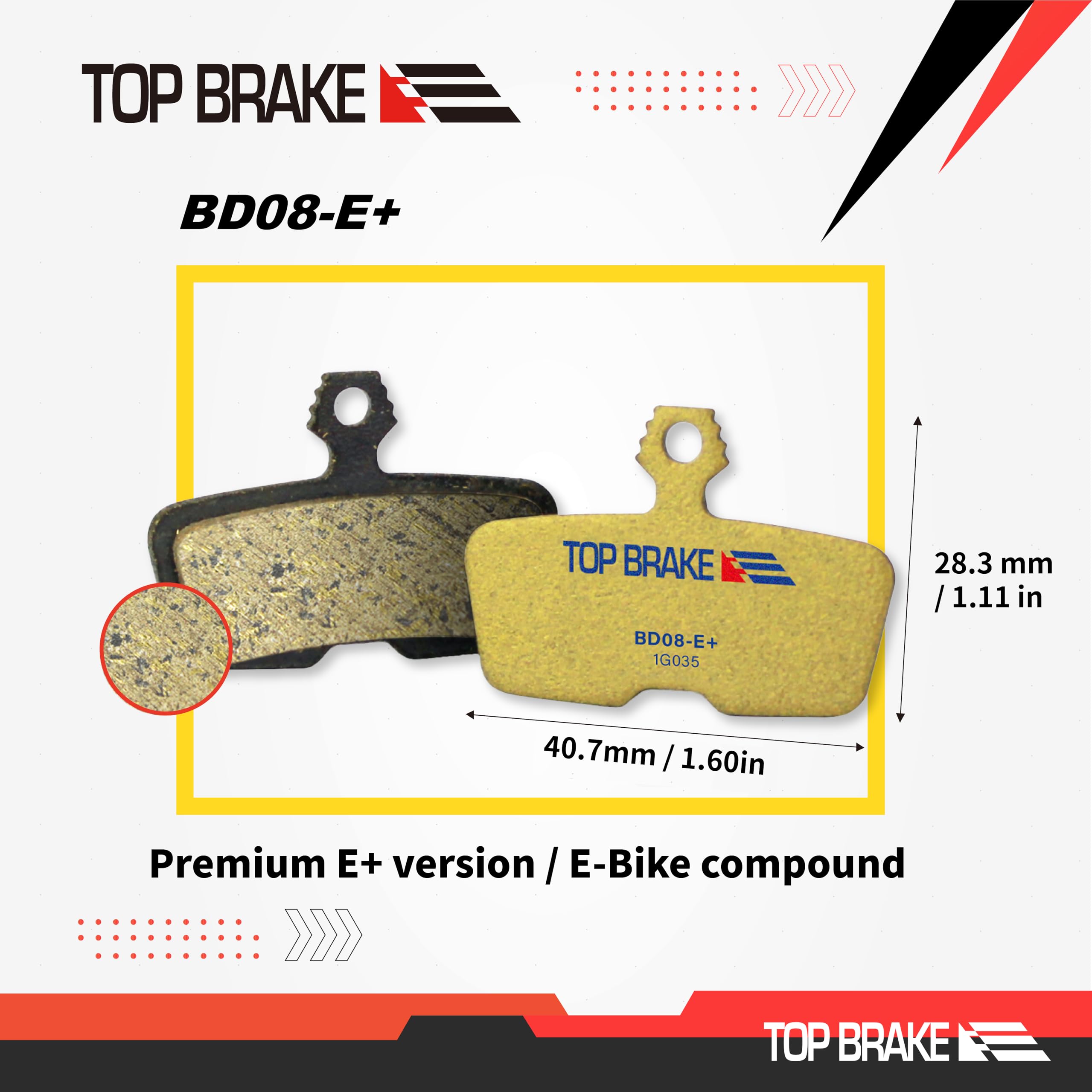 TOP BRAKE Disc Electric Bike Brake Pads for AVID SRAM Code R/RE/RSC Guide RE | E-Bikes, E-MTB, Bike Parking | E-Bike Compound,Long Lasting,Premium E+ Version,Gold (PIN Included) 5