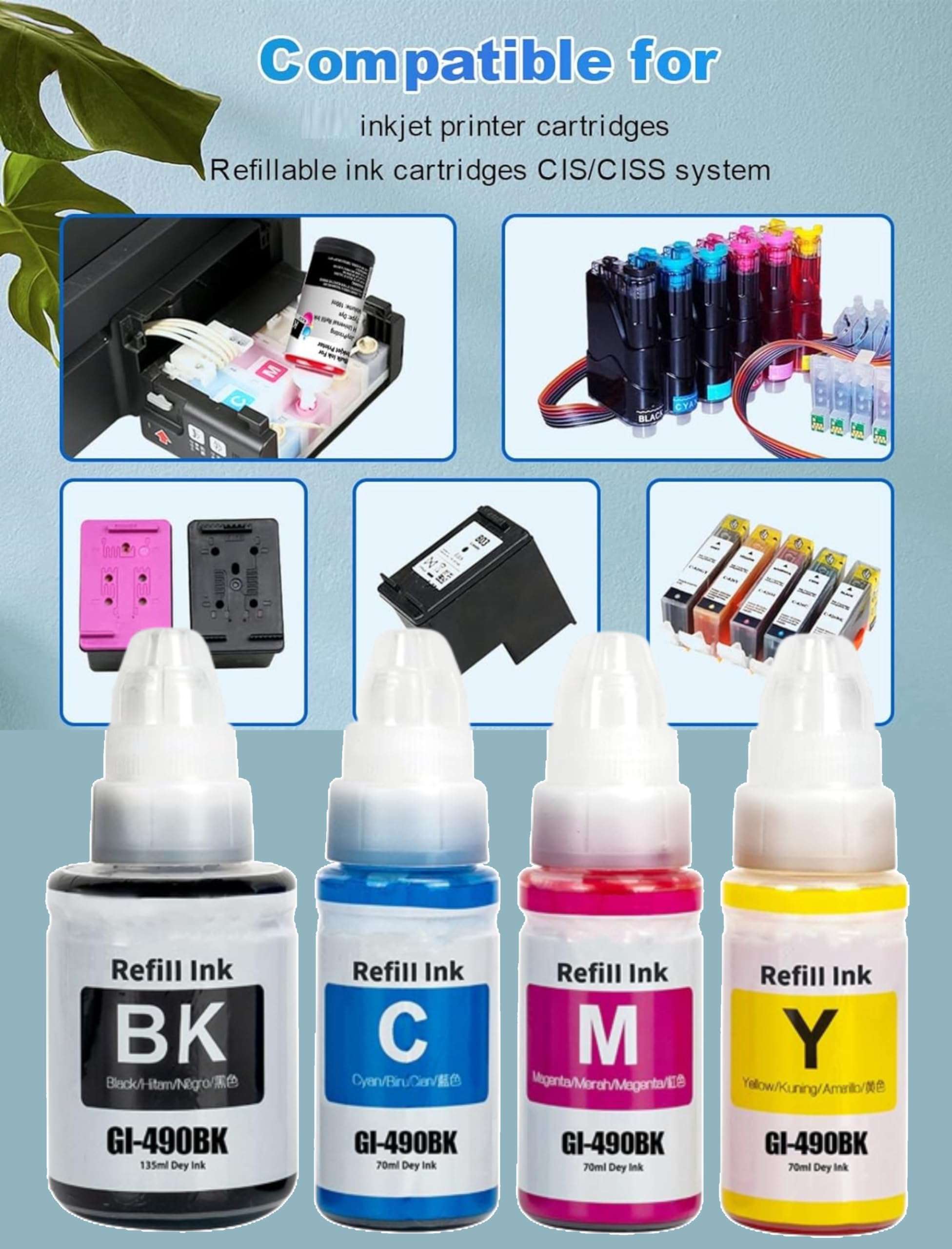 ANG Ink for canonn g2012 Refill Ink g Series Ink Compatible for g2010 Printer Ink g2000 Printer Ink Bottle B/C/Y/M (New) 4