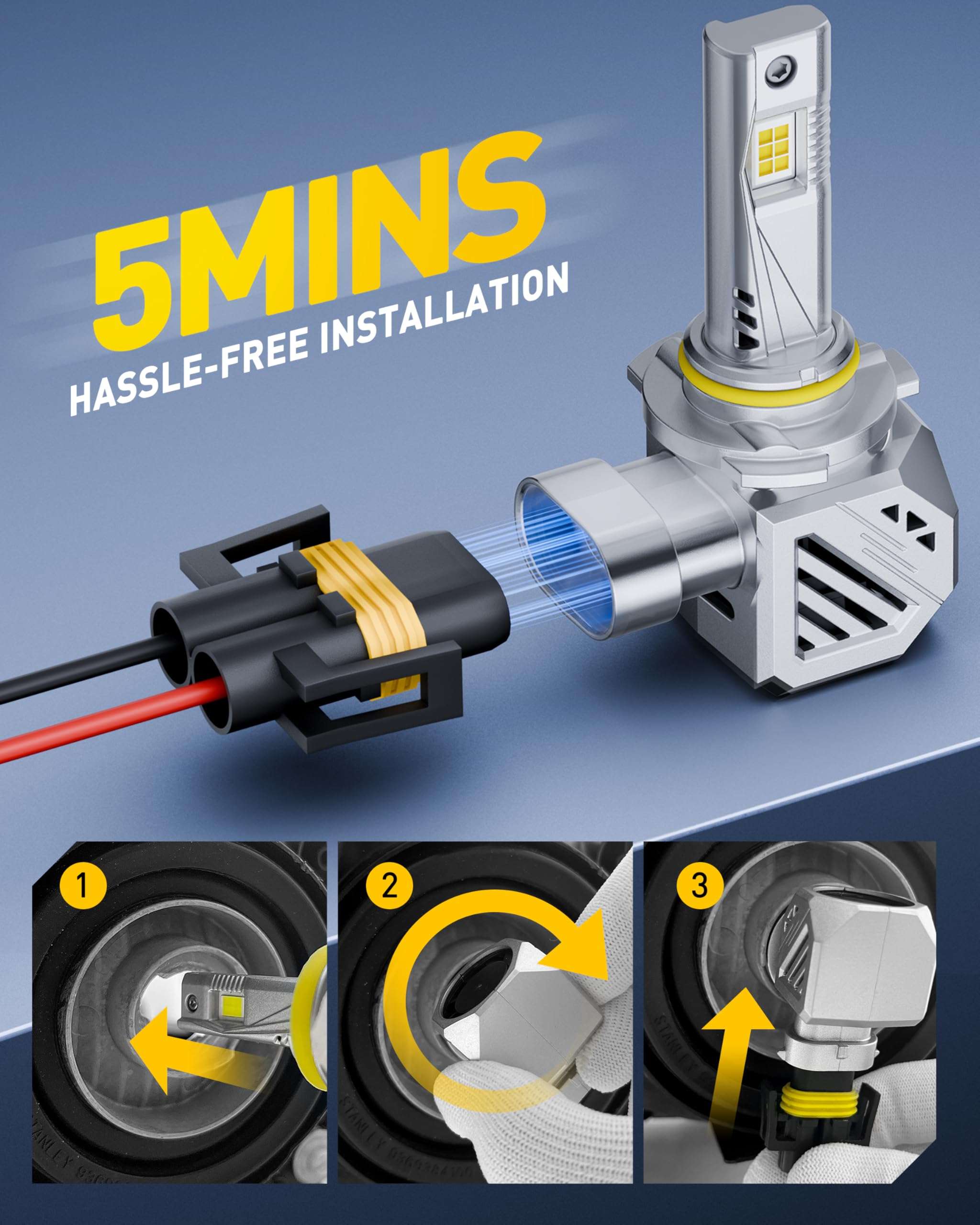 AUXITO 9006 LED Bulbs, 1000% Brighter, 3 Min Quick Install,Non-Polarity Plug and Play, 20 Years Lifespan, No Flicker, 99% Compatibility, Pack of 2 6