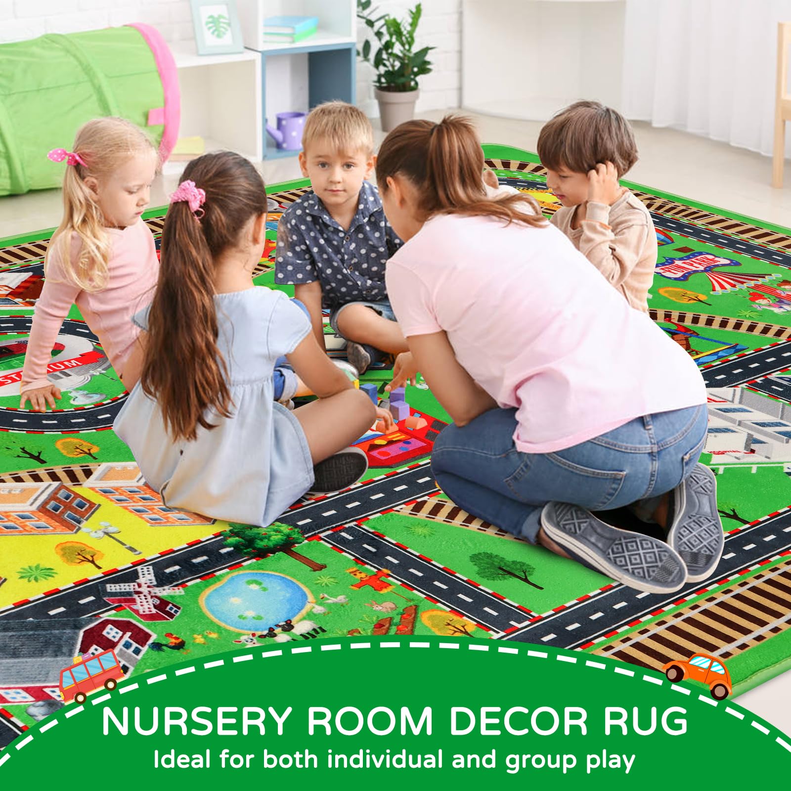 Mfmiudole Kids Rug Play Mat for Toy Cars, City Life 3D Road Traffic 39.4"×59" for Playroom Kid Car Road Rug City Map Play Mat Non-Slip Washable Classroom Carpet for Toddlers BoyTummy Time Playtime 5