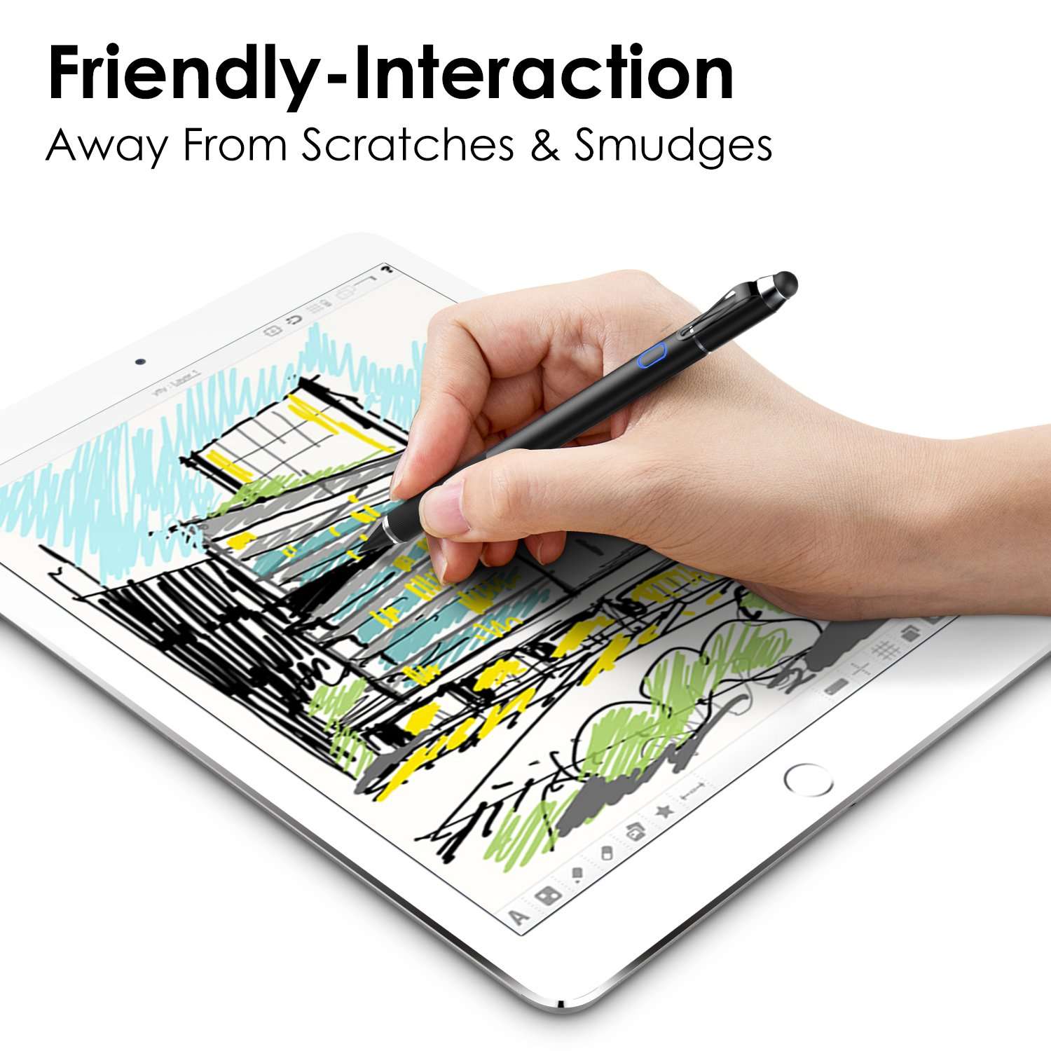 MoKo Universal Active Stylus Pen, 2-in-1 Capacitive Fine Point Touch Screen Tablets Stylus Pencil Fit 2022 Apple iPad, mini/Air/Pro, iPhone, Samsung Galaxy, Touchscreen Devices & Smartphones - Black 3