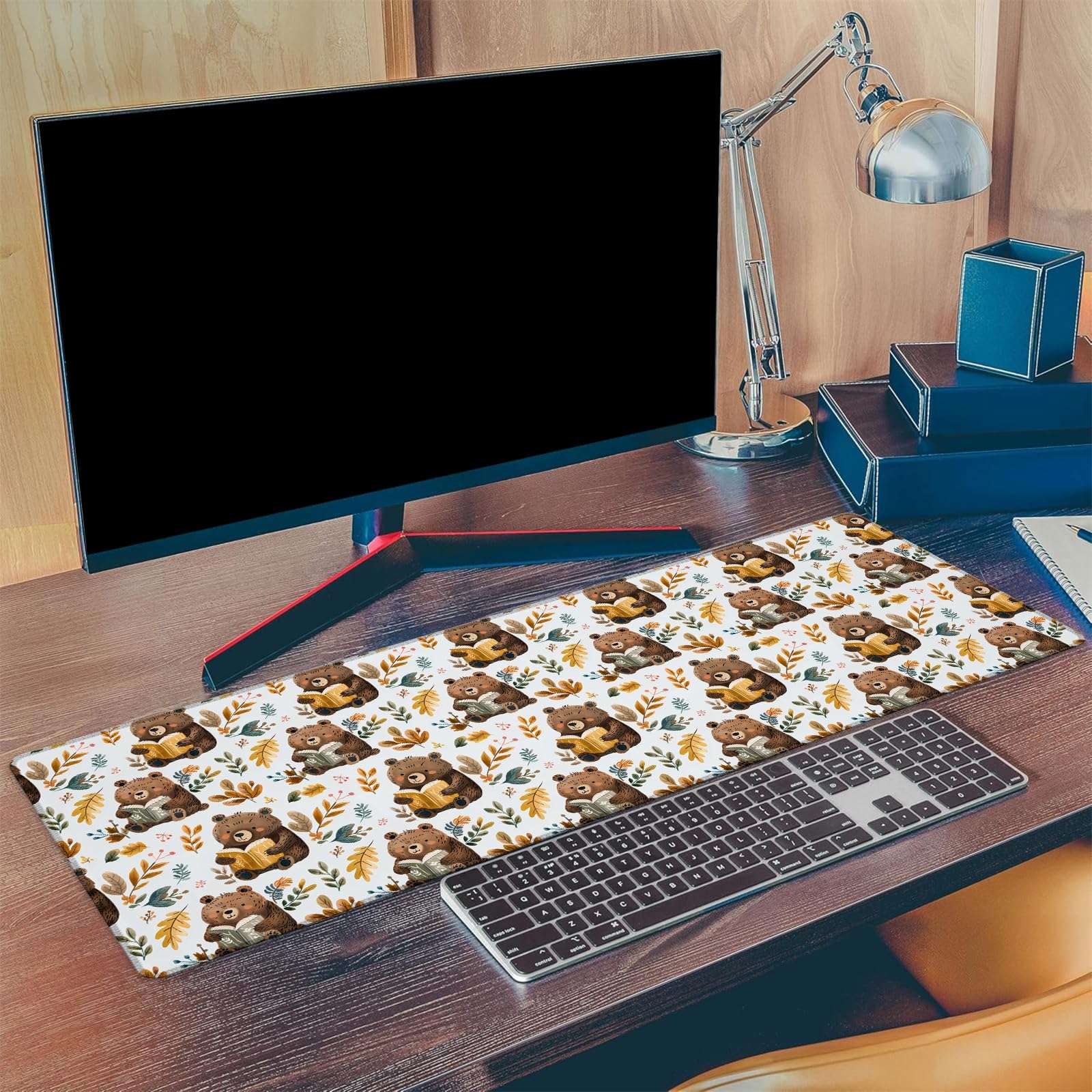 Ti Caldi Cute Bear Reading Book Gaming Mouse Pad, Extended Adorable Bears Desk Mat Computer Laptop Mousepad, Robust Stitched Edges, 31.5"×11.8" Large Office Keyboard Mouse Pads for Home Desktop Decor 3