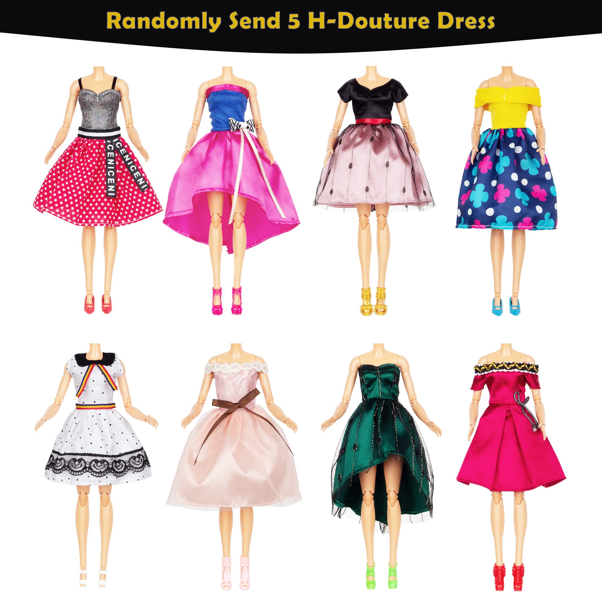 45 Pack Doll Dress and Accessories Include 5 Unique H-Douture Dress,5 Fashion Dress 5 Sets Swimsuit Bikini 5 Fashion Bags 9 Crown Necklace Bracelet Camera 6 Hanger and 10 Shoes 3