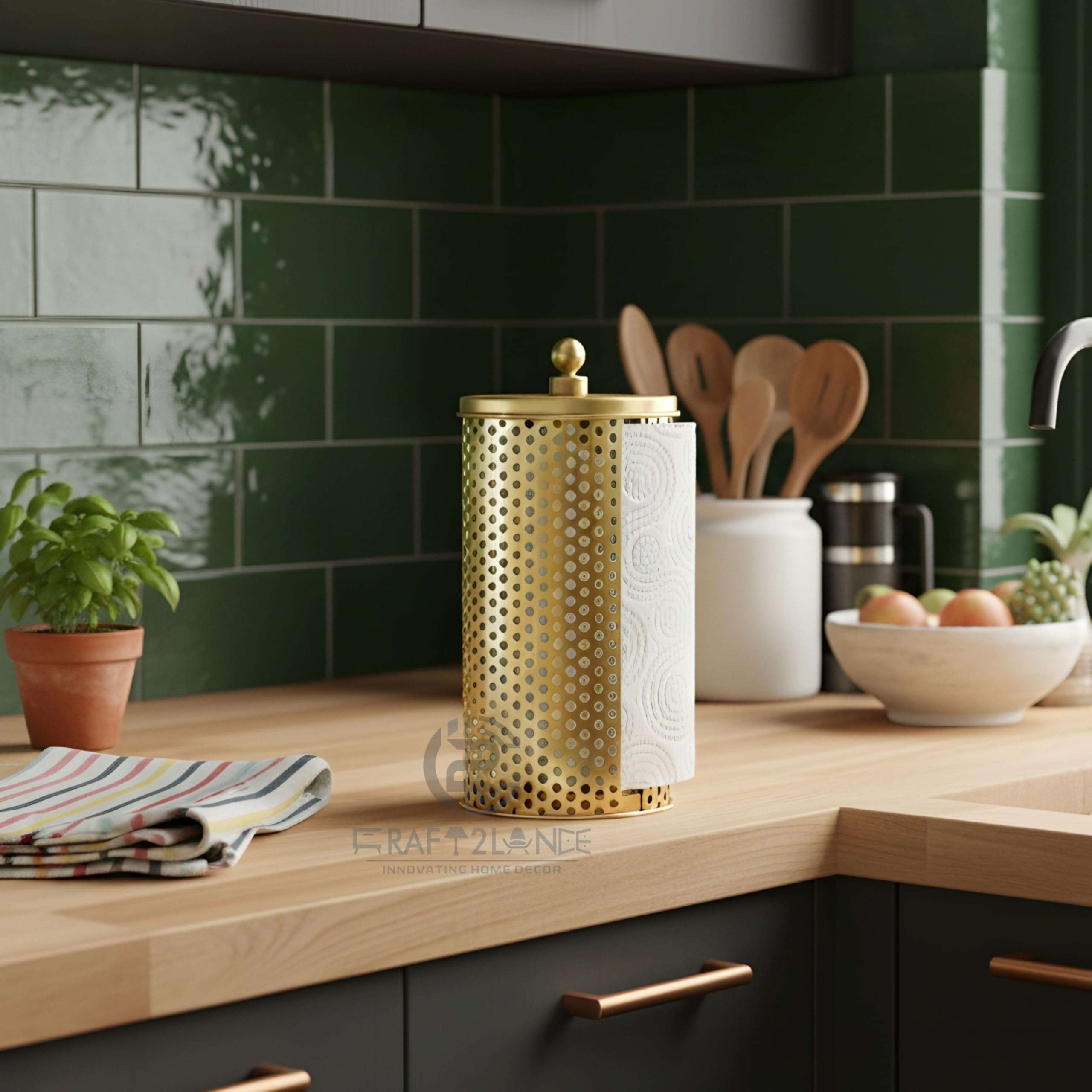 Craft2lance Metal Gold Tissue Roll Paper Holder/Paper Towel Holder for Home, Kitchen Paper Roll Dispenser for Bathroom and Dining Table (Gold) 6