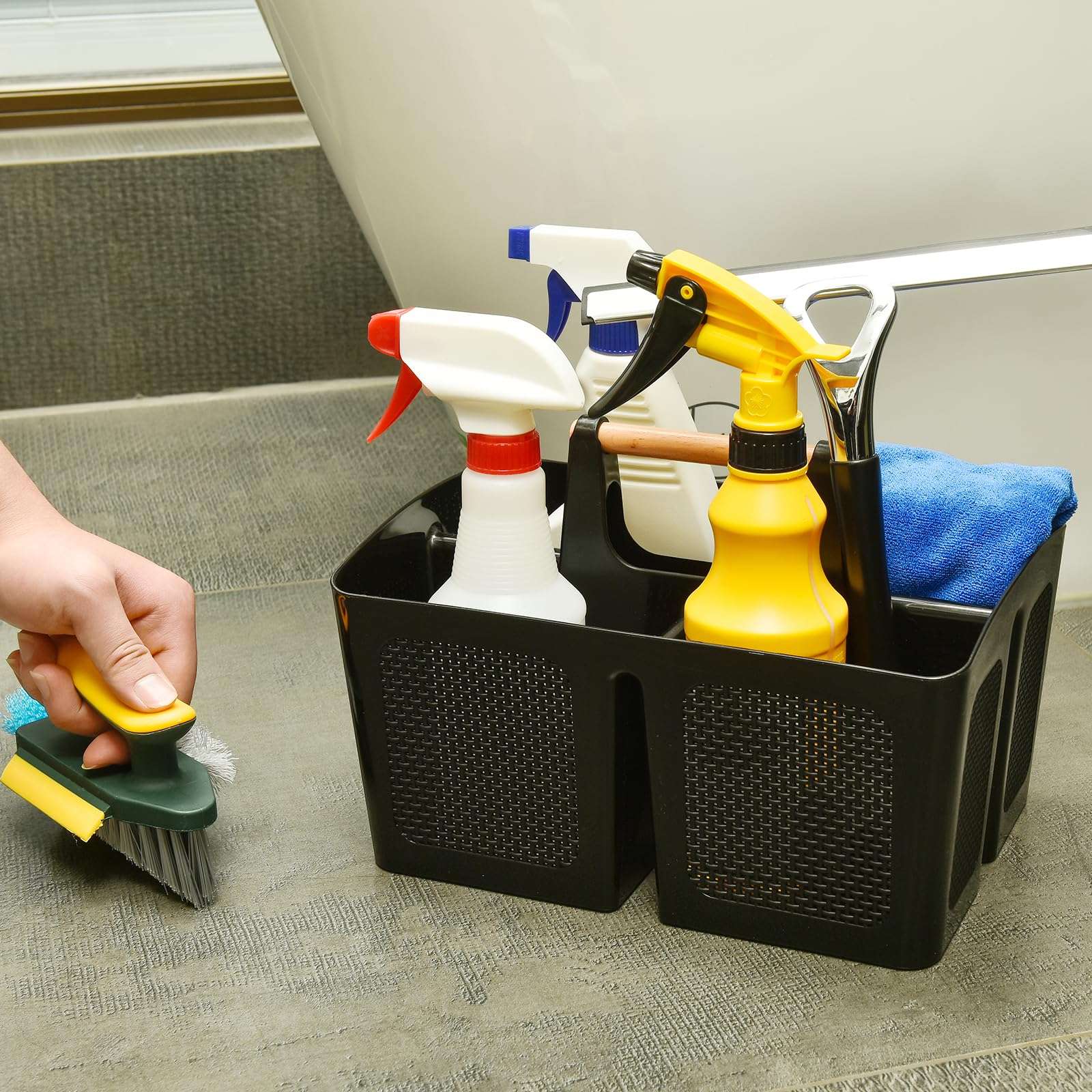 ALINK Portable Shower Caddy Basket with Compartments, Plastic Divided Cleaning Caddy Organizer Storage Tote with Handle for Bathroom, College, Dorm Room Essentials, Black 4