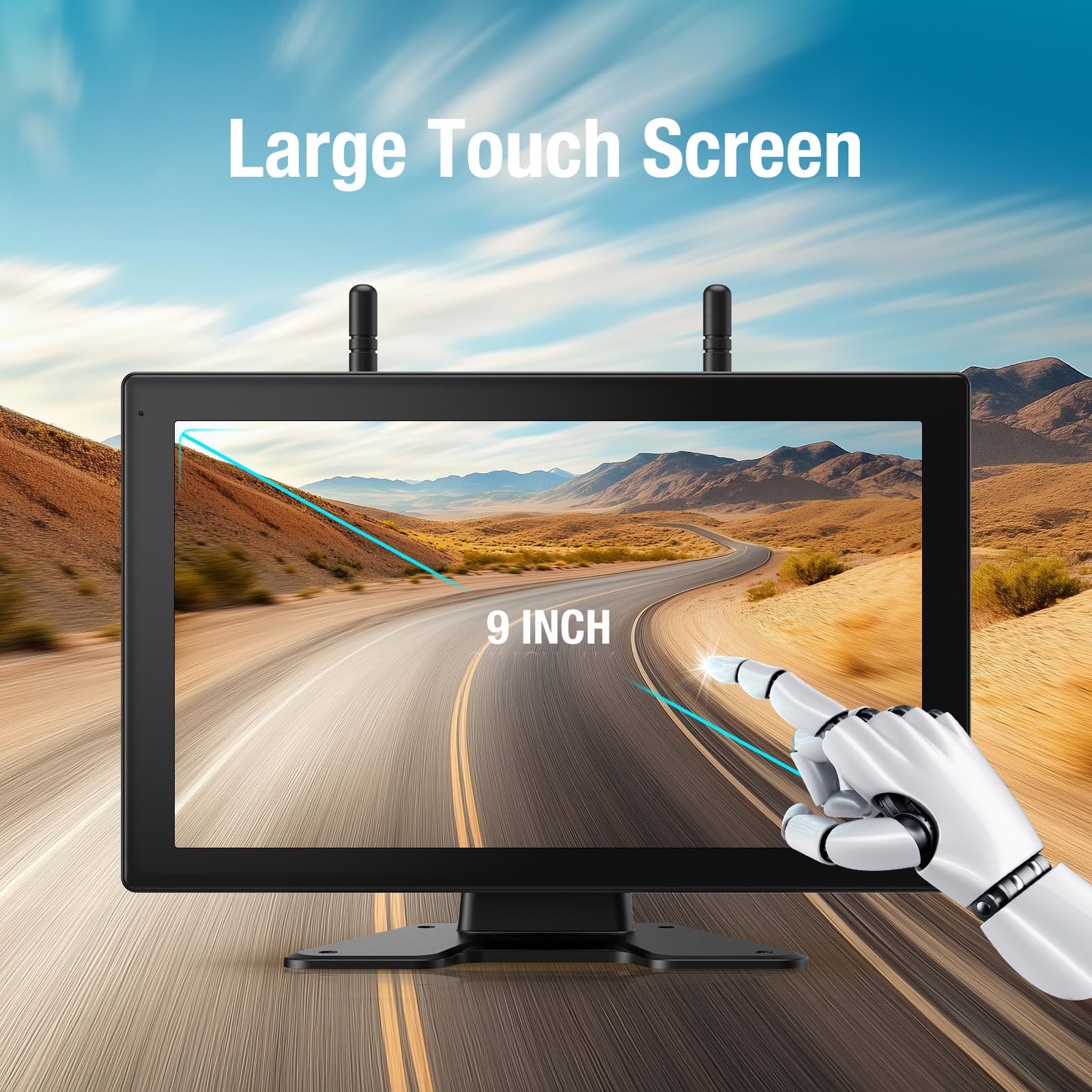 3 Magnetic Solar Wireless Backup Camera for Truck, 9" Portable 1 Min Easy Install Scratch-Proof No Delay Touch Screen Monitor System True 15000mAh Rechargeable Reverse Camera for Tractor Excavator 3