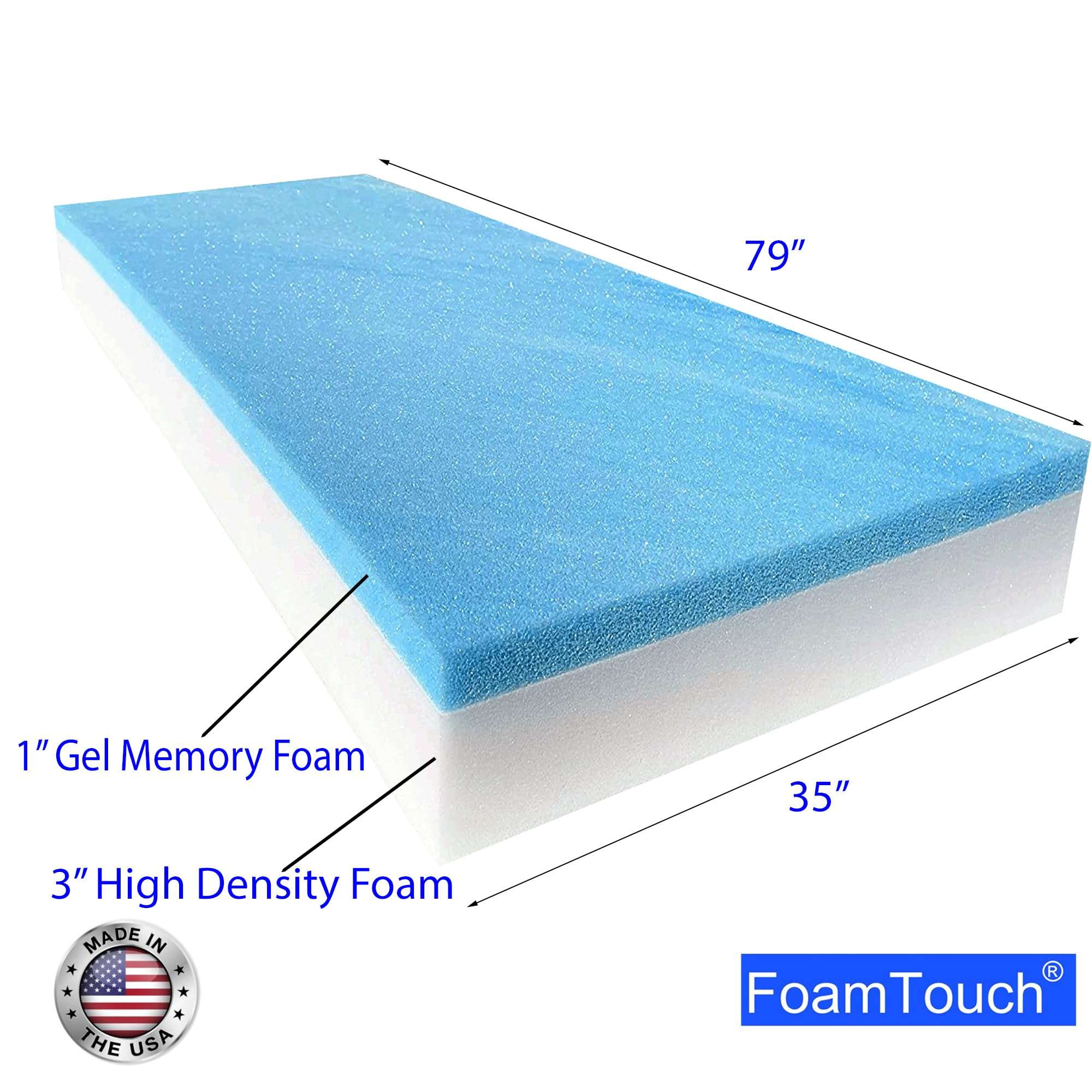 FoamTouch 4" Height x 35" Width x 79" Length Camper/RV bunk Mattress with Gel Memory Foam -No Cover 3