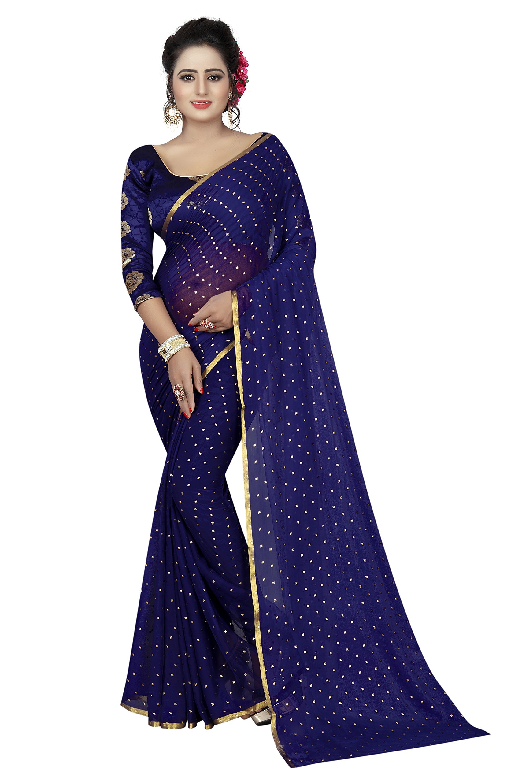PerfectBlue Women's Khadi Saree (KalamKaranVariation_DarkBlue)