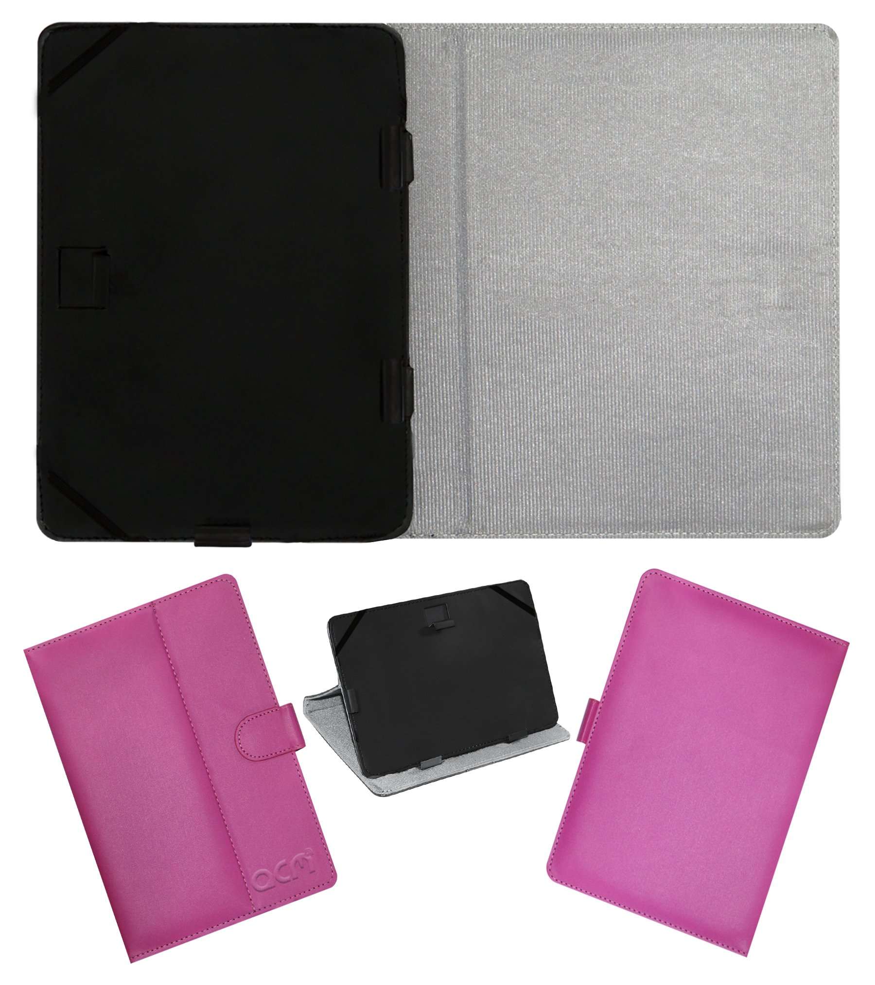 Acm Leather Flip Flap Case Compatible with Celkon Ct744 Tablet Cover Stand Pink 2