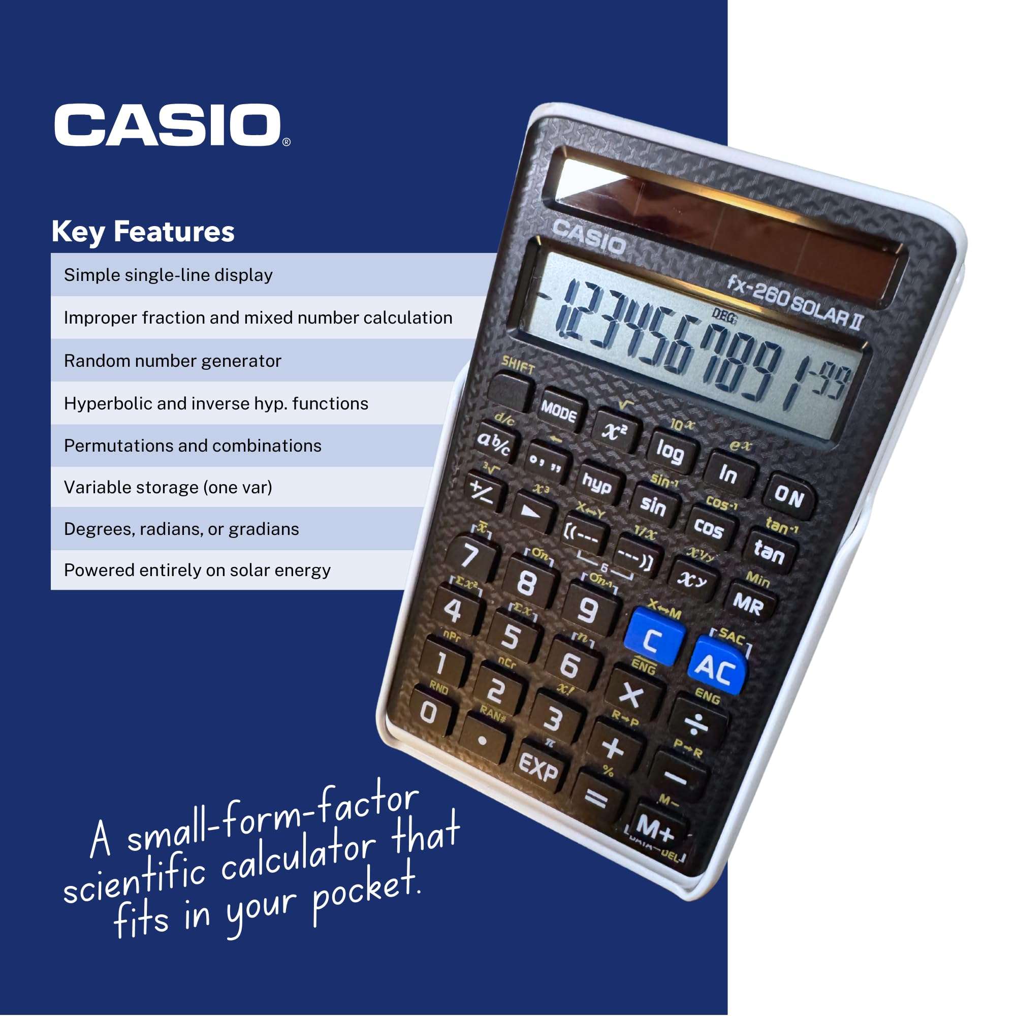 Casio fx-260 Solar II Scientific Calculator | 10-Digit Display | Fraction & Trig Functions | Ideal for Middle School, High School Math, Algebra, Trigonometry | Solar Powered 4