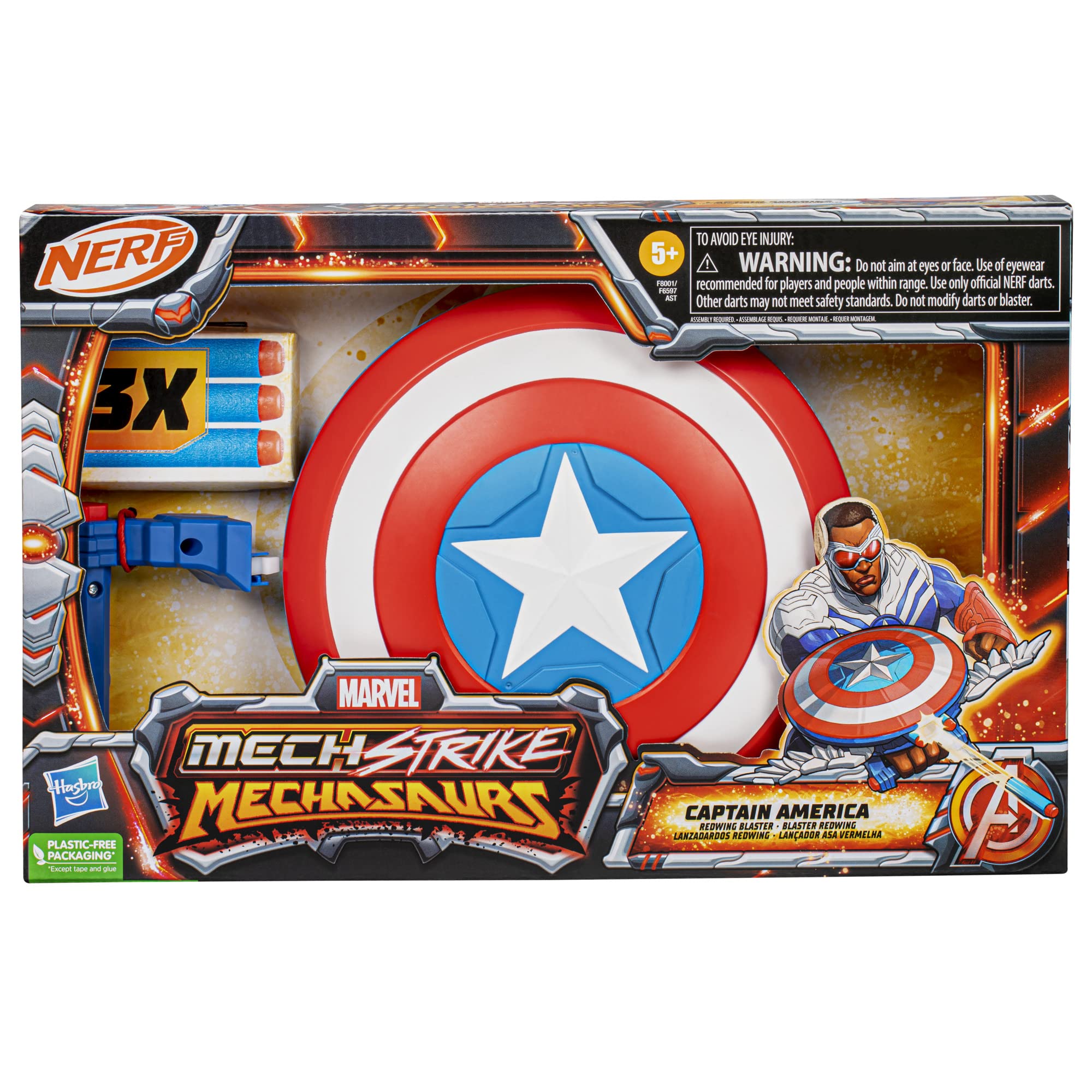 Marvel Mech Strike Mechasaurs Captain America Redwing Blaster, NERF Blaster with 3 Darts, Role Play Super Hero Toys for Kids Ages 5 and Up 3