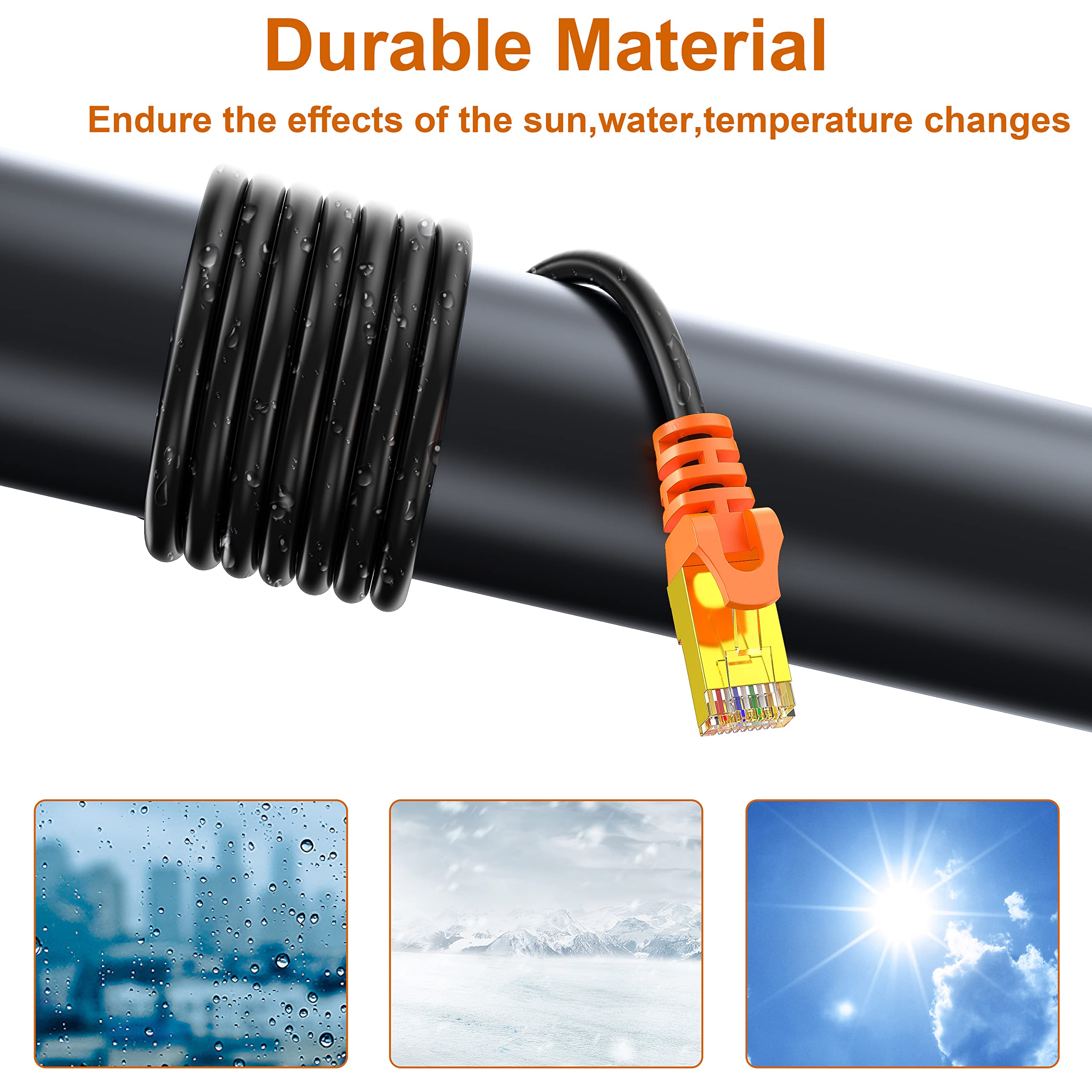 NC XQIN 50 ft Cat 7 Ethernet Cable, Outdoor and Indoor LAN Cord for Direct Burial, 10Gbps High Speed Network Wire Compatible with Router, Gaming Console, PoE Camera 3