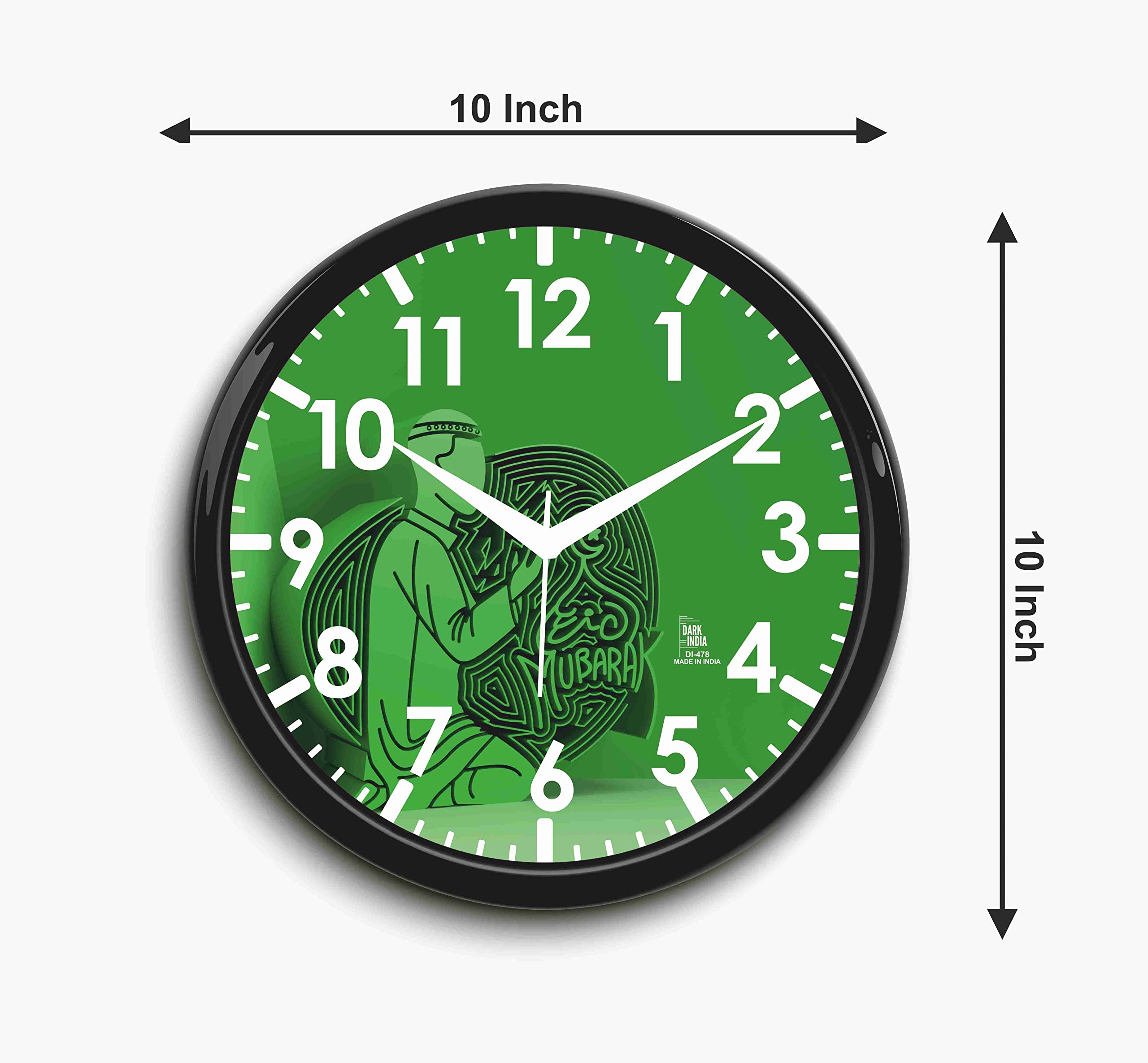 DarkIndia Plastic New Black & D-Green Wall Clock with Glass & Plastic for Home & Kitchen, Living Room , Bedroom Office,10 inch 3