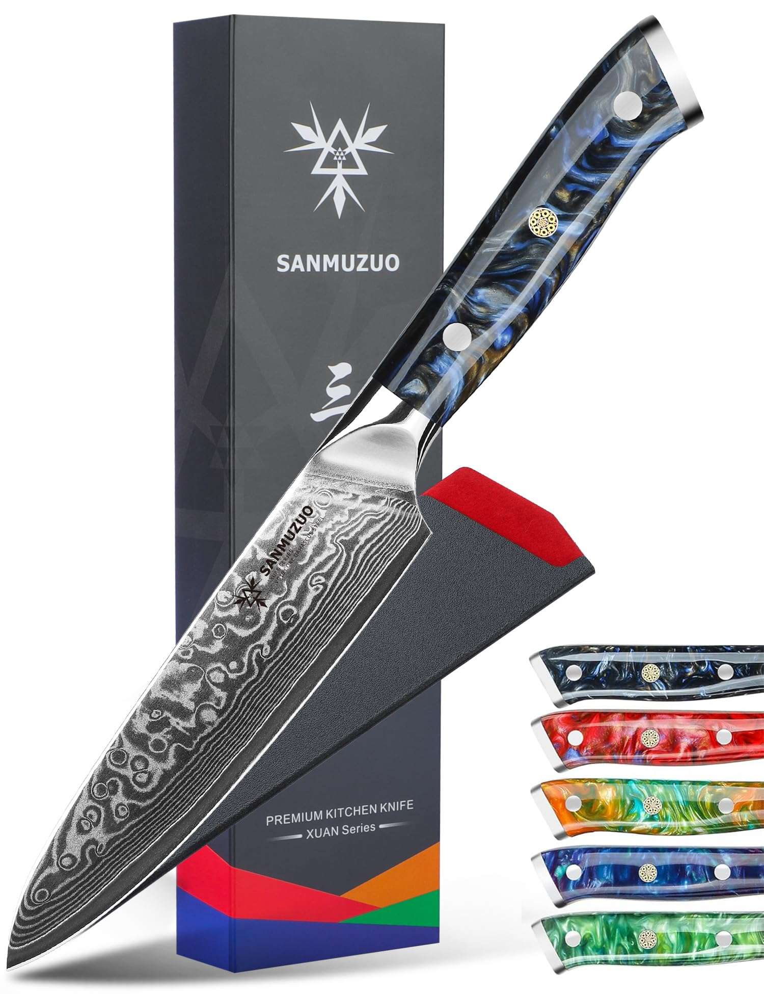SANMUZUO 5 Inch Kitchen Utility Knife - Xuan Series Kitchen Knives - VG10 Damascus Steel with Resin Handle (Starry Black) 1