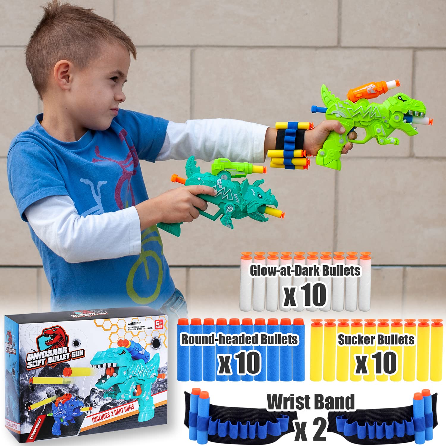 Happitry 6 Pack Dinosaur Toy Guns for Toddlers Age 3-5 Birthday Gift Christmas 5