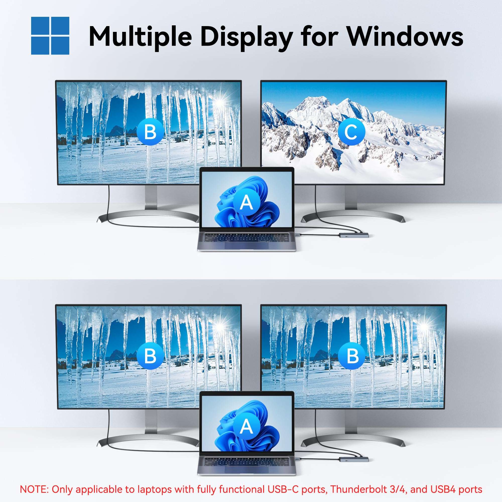 USB C to USB C Hub Dual Monitor, USBC Splitter with 4K@60Hz DP Alt Mode Video Output, 10Gbps Data Transfer, 100W PD Charging, Dual Monitor Adapter for Laptop, Portable Monitor and More Type C Devices 5