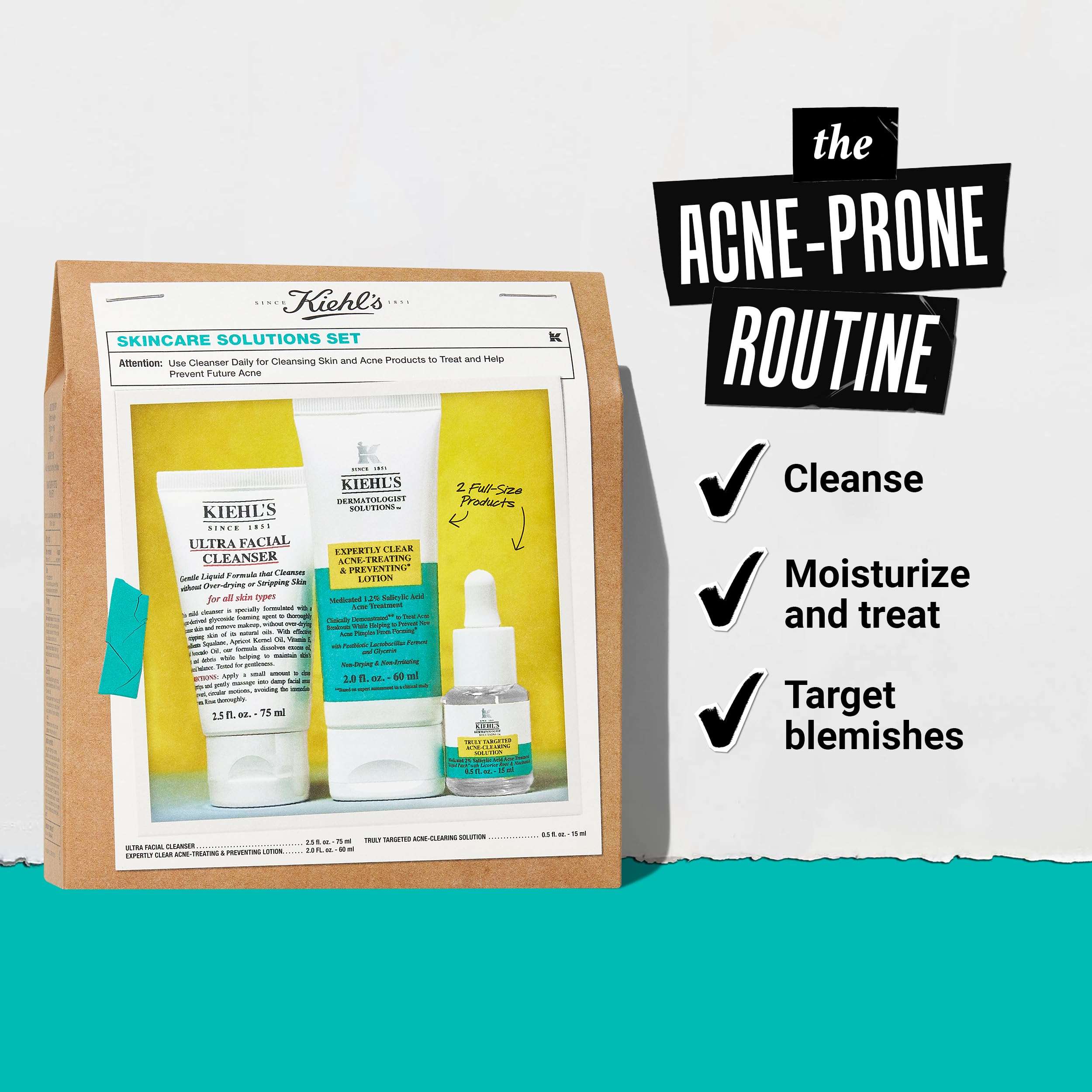 Kiehl's Acne Routine Skincare Set - $87 Value Including Cleanser, Acne Spot Treatment, and Salicylic Acid Gel Moisturizer - Prevent Breakouts 3