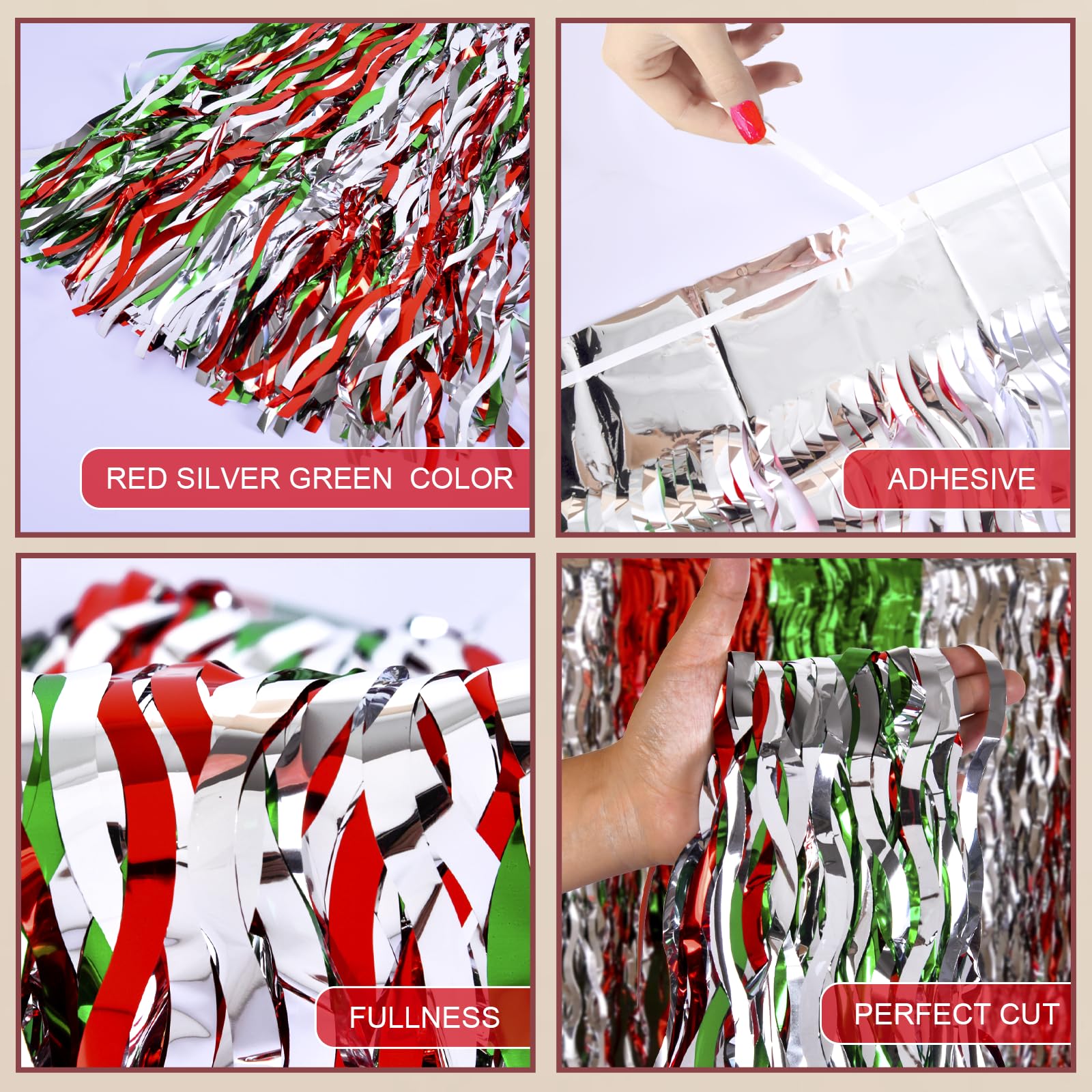 LOLStar Christmas Party Decorations, 2 Pack Red White and Green Wavy Metallic Tinsel Foil Fringe Table Skirt for Rectangle & Round Tables, Perfect Table Decorations for Christmas Ugly Sweater Party 4