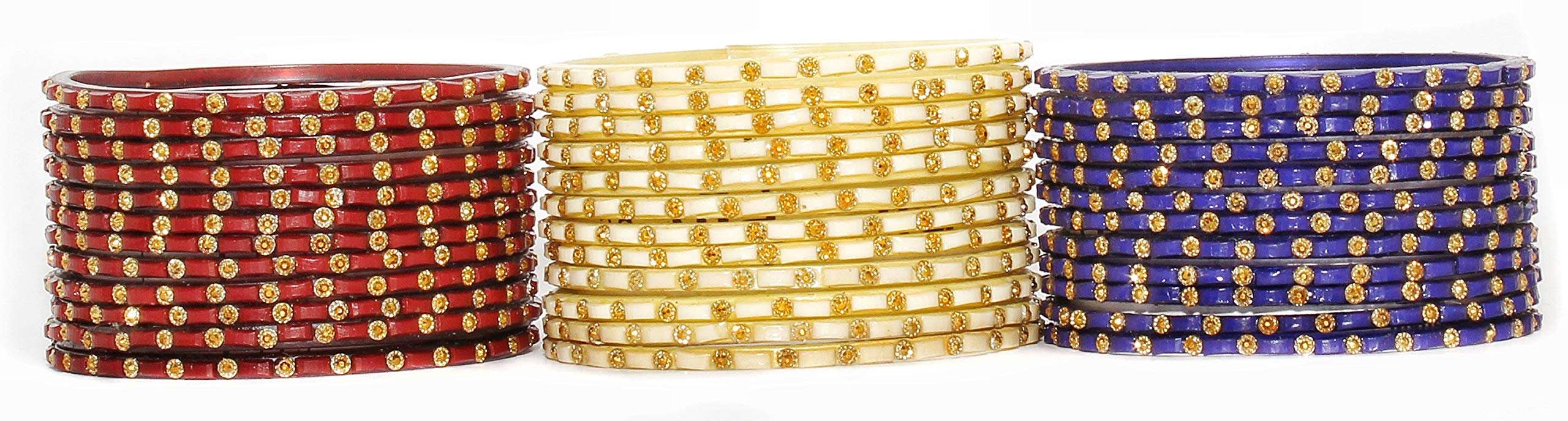 Fancy Glass Bangles pack of 36 bangles in 3 diff colours for women & colours (2.4, Blue Cream Mehroon) 4