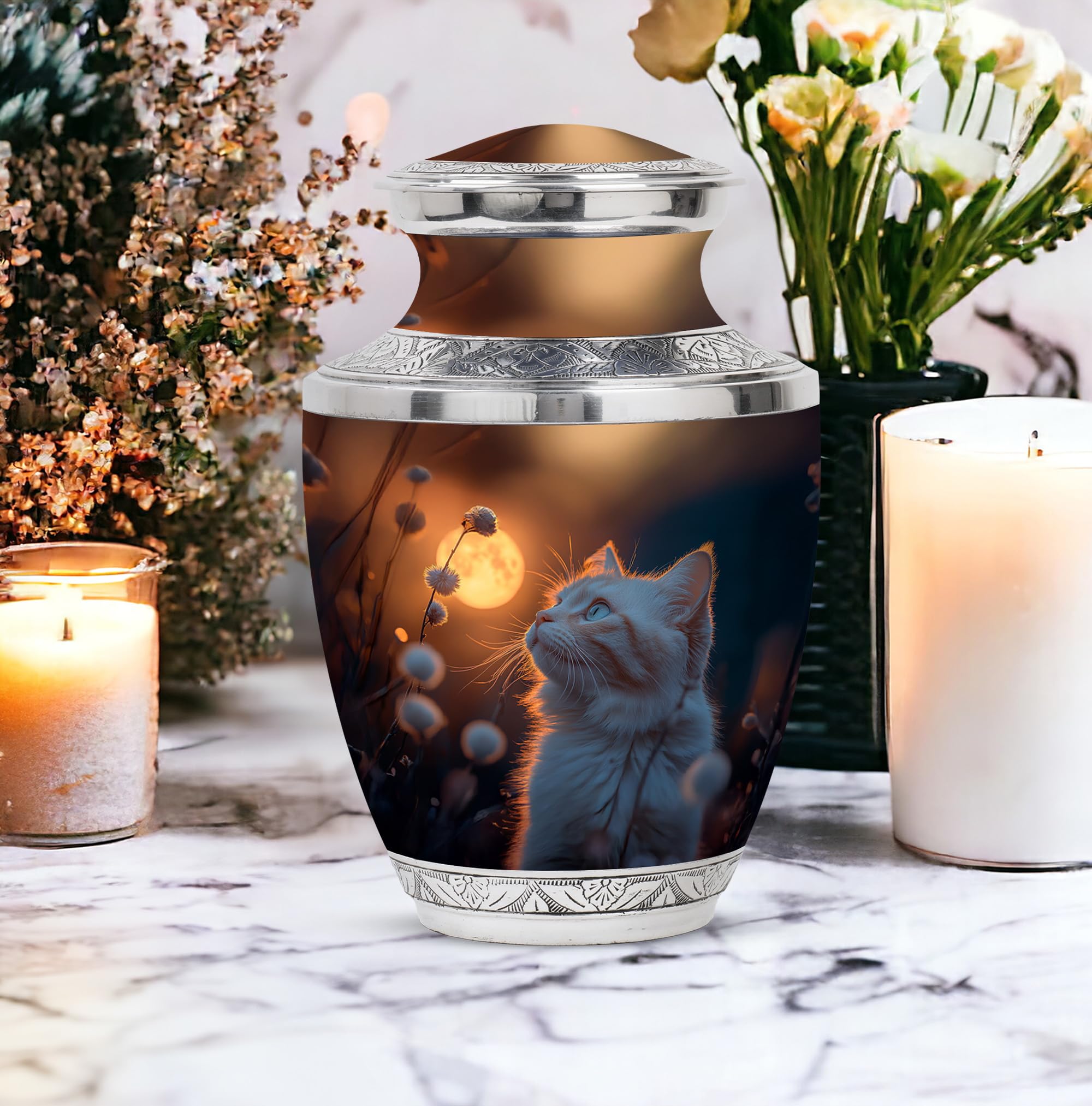 Cat Urn, Tribute Vessels for Loved Ones, Remembrance Jar for Ashes, Mini Memorial Containers, Decorative Canisters for Women, Funeral Keepsake Holder (Size - 10inch 1Pcs, 3inch 4Pcs) 5