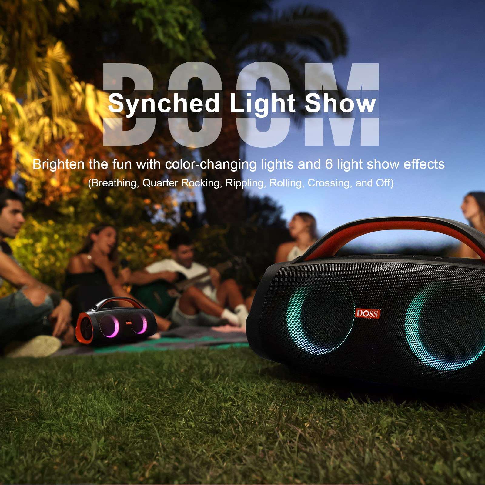 DOSS Extreme Boom Pro Bluetooth Speaker with 100W Stereo Sound, Rich Bass, IPX6 Waterproof, 20H Playtime, Power Bank, Mixed Color Light, Portable for Outdoor, Camping, Beach - Orange 6