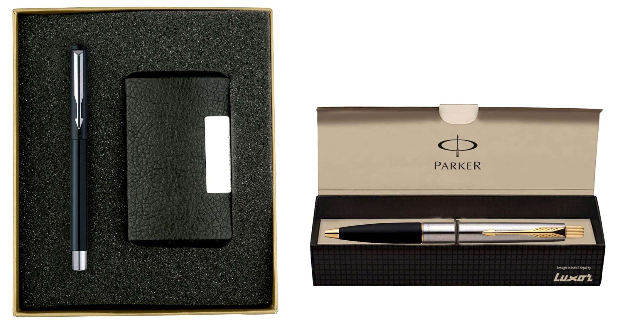 Parker Vector Chrome Trim Black Roller Ball Pen with Free Card Holder (Black) Frontier Stainless Steel GT Ball Pen 1