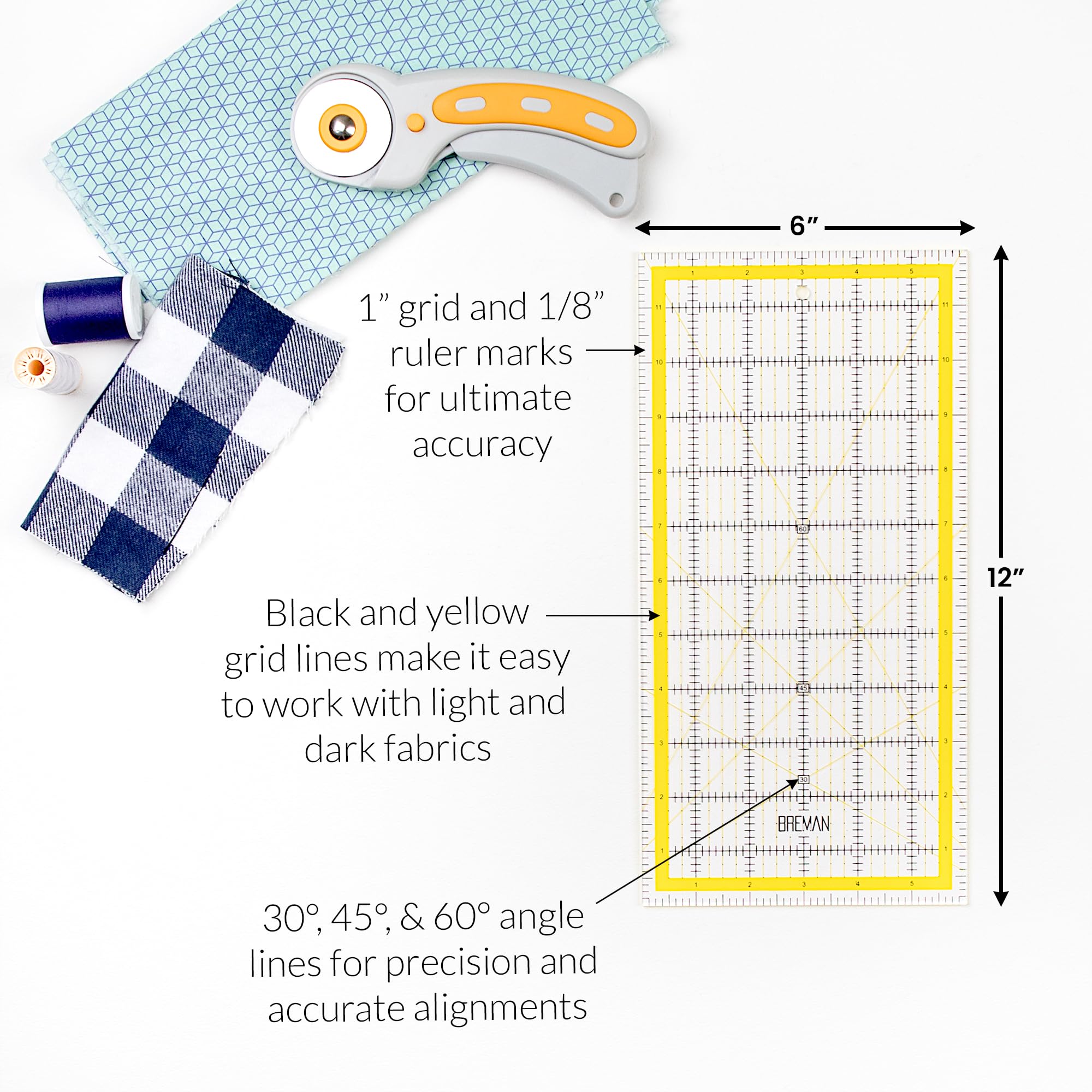 WA Portman Self Healing Cutting Mat & Rotary Cutter Set – 45mm Rotary Cutter for Fabric with 5 Extra Blades with 9x12 Fabric Cutting Mats for Crafts & 6x12 Acrylic Quilting Rulers – 3pc Sewing Kit 4