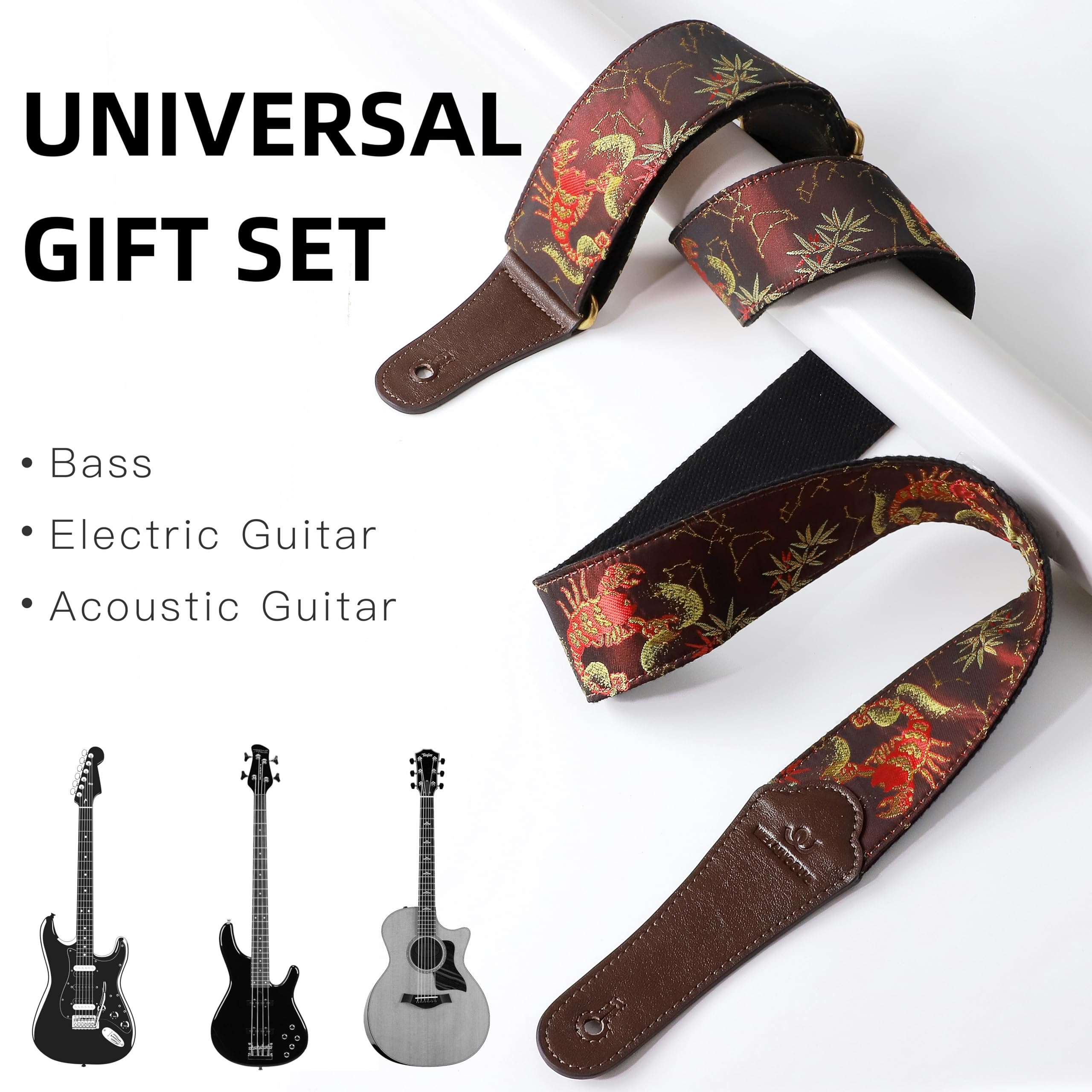 WELAIYOOUQ Guitar Strap, embroidery Jacquard Adjustable Guitar Straps for Acoustic/Bass/Electric Guitar, Includes Guitar Pick, Strap Button and Strap Lock, Constellation Gift (Scorpio) 3
