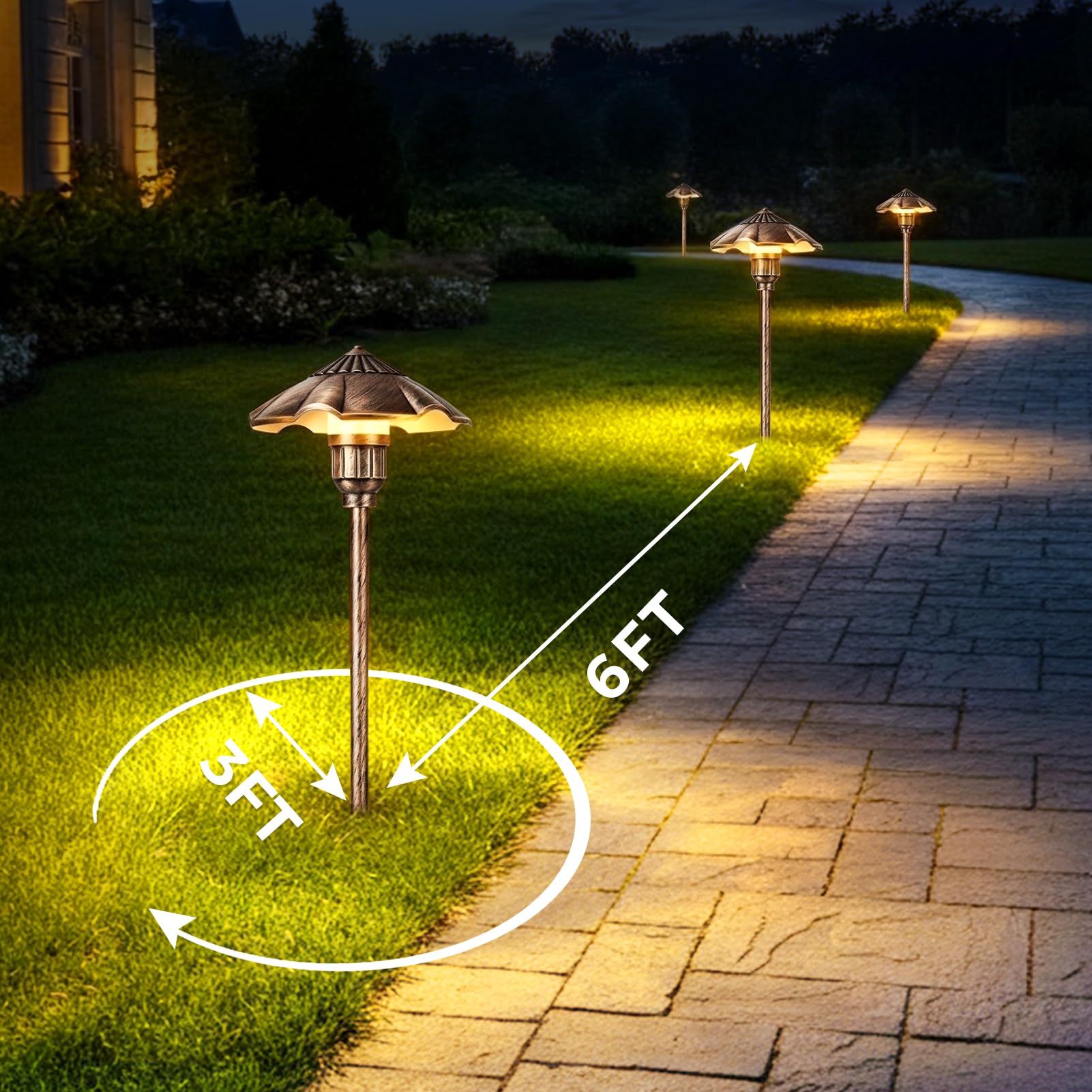 LEDLampsWorld Low Voltage Pathway Lights Wired, 5W, 12-24V AC/DC, 2900K Landscape Lighting Kit, IP65 Outdoor Waterproof Light for Yard Lawn Garden, Cast-Aluminum LED Walkway Lights, 6 Pack 5