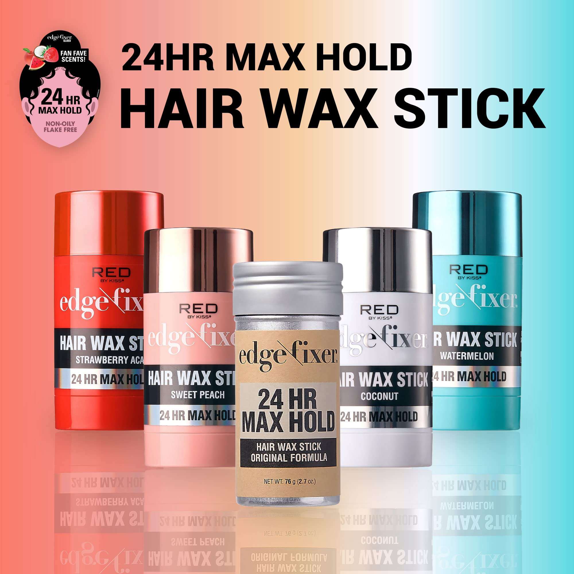 Red by Kiss Hair Wax Stick 24HR Max Hold Edge Fixer Edge Control Pomade Non-Sticky, Non-Oily Flake Free Hair Styling Wax (Strawberry Acai) 6