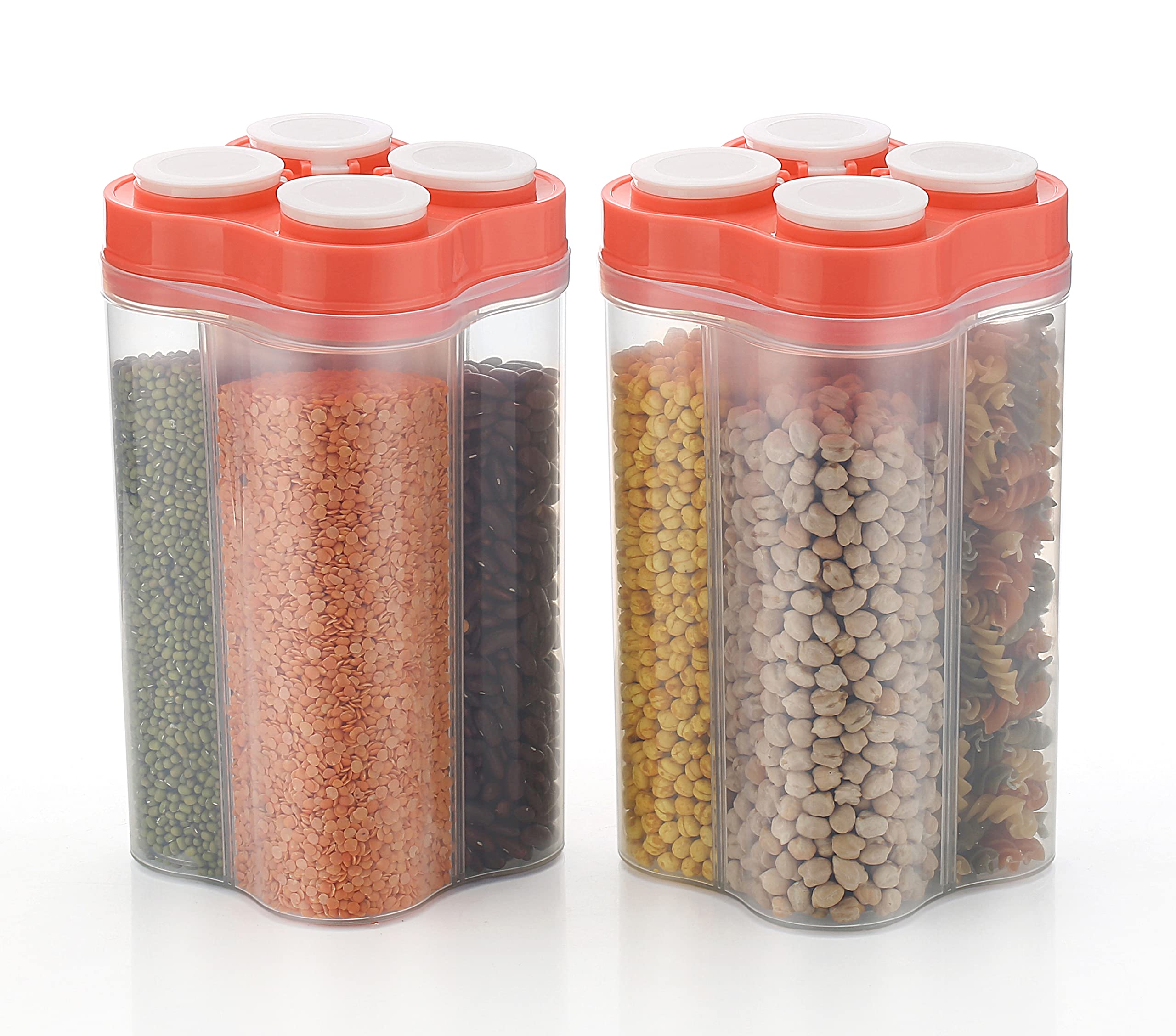 LEAWALL 4 Section Plastic Storage Container Kitchen Container Set - 2500 ml Plastic Grocery Container (Pack of 2, RED) 5