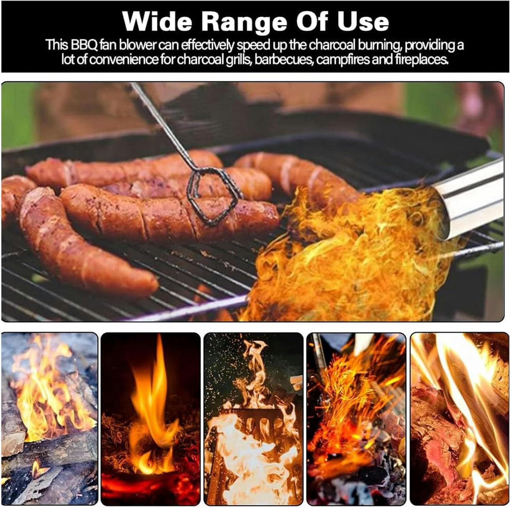 Hand Crank Blacksmith Forge Blower - 300W Cooking Manual BBQ Air Blower for Outdoor Camping, Charcoal Blower, Fireplace Bellows, Coal Lighter 6