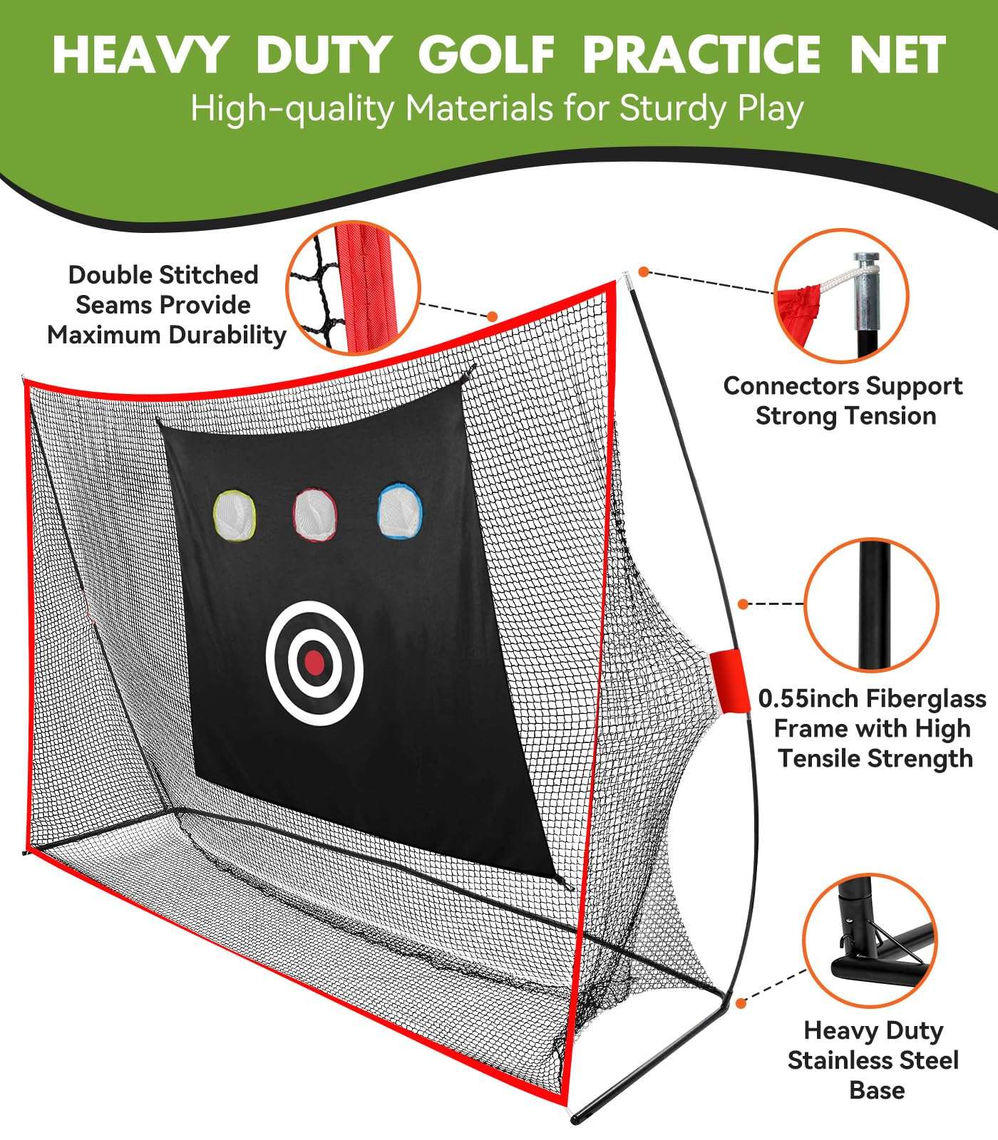 Golf Net: 10x7ft Heavy Duty Golf Practice Net for Indoor/Outdoor Training, Multi-Target Golf Hitting Net with Dual-Turf Golf Mat, Ideal Golf Training Aid for Golfers Backyard Driving Chipping Swing 3