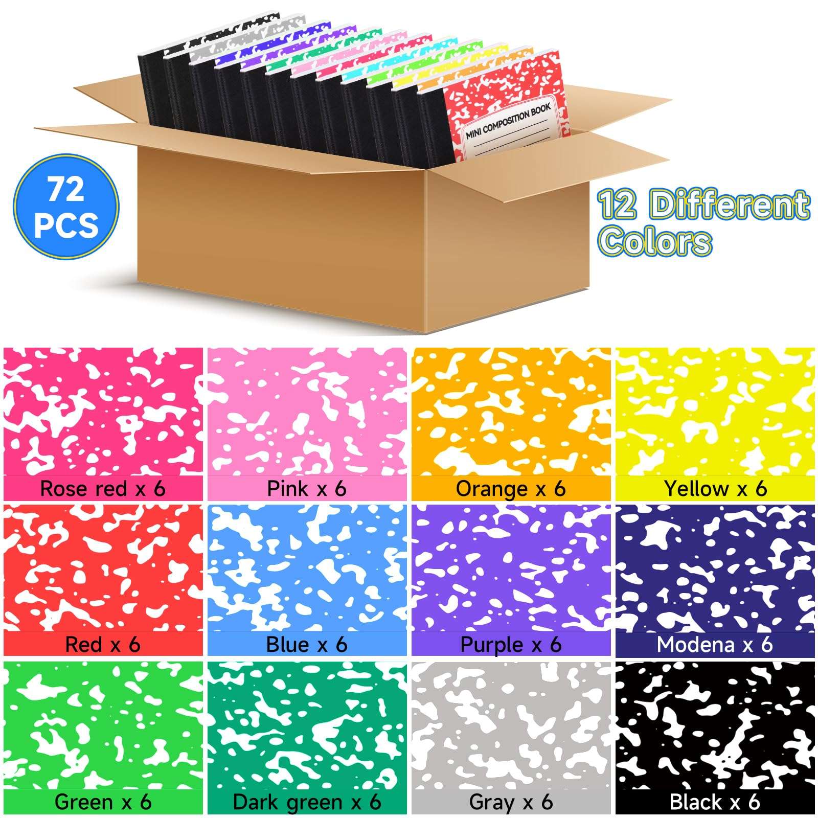 72 Pack Mini Composition Notebooks Bulk College Ruled Half Composition Notebook Narrow Ruled Small Pocket Marble Journal Notebook 12 Color-4.5" x 3.25"-60 Sheets for Kids Students Office School Supplies 3