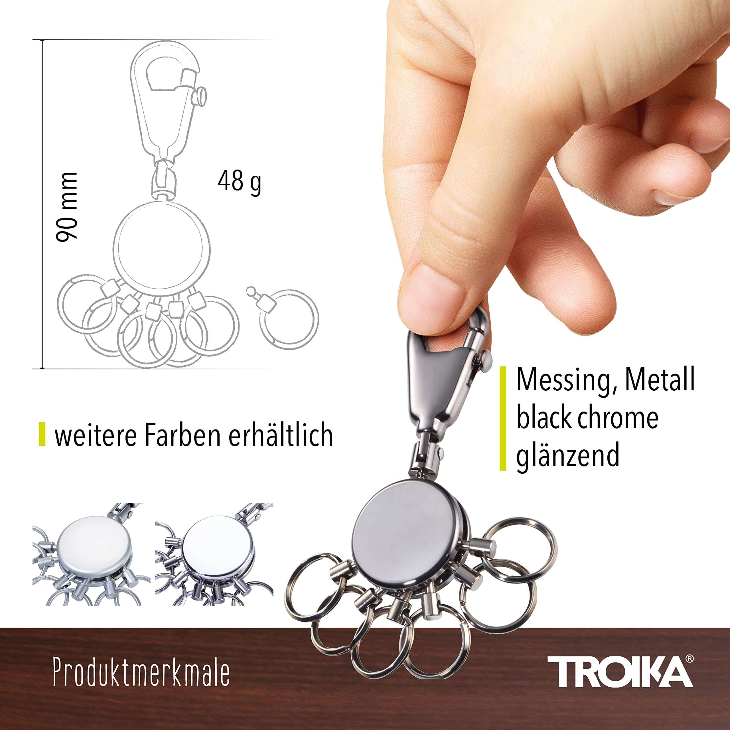 TROIKA PATENT – KYR60/GM – Keyring – Key organiser, key organisation – carabiner – 6 detachable rings – no more chaos on your bunch of keys! – incl. carabiner – 6 exchangeable rings – TROIKA-original 2