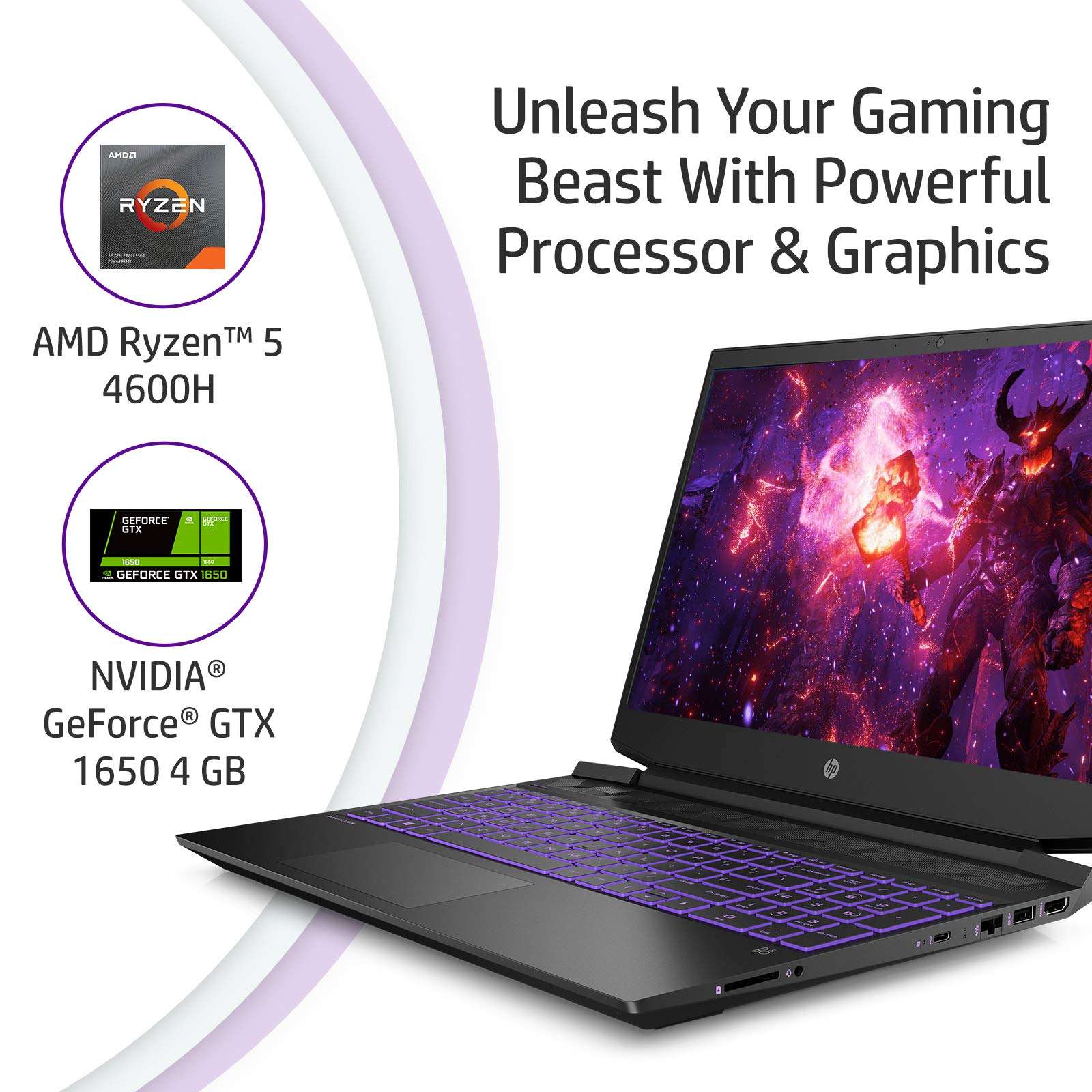 HP Pavilion Gaming 15.6 inches FHD Gaming Laptop (AMD Ryzen 5-4600H/8GB/1TB HDD/Windows 10 Home/NVIDIA GTX 1650 4GB/Shadow Black), 15-ec1021AX, 1.98kg 4