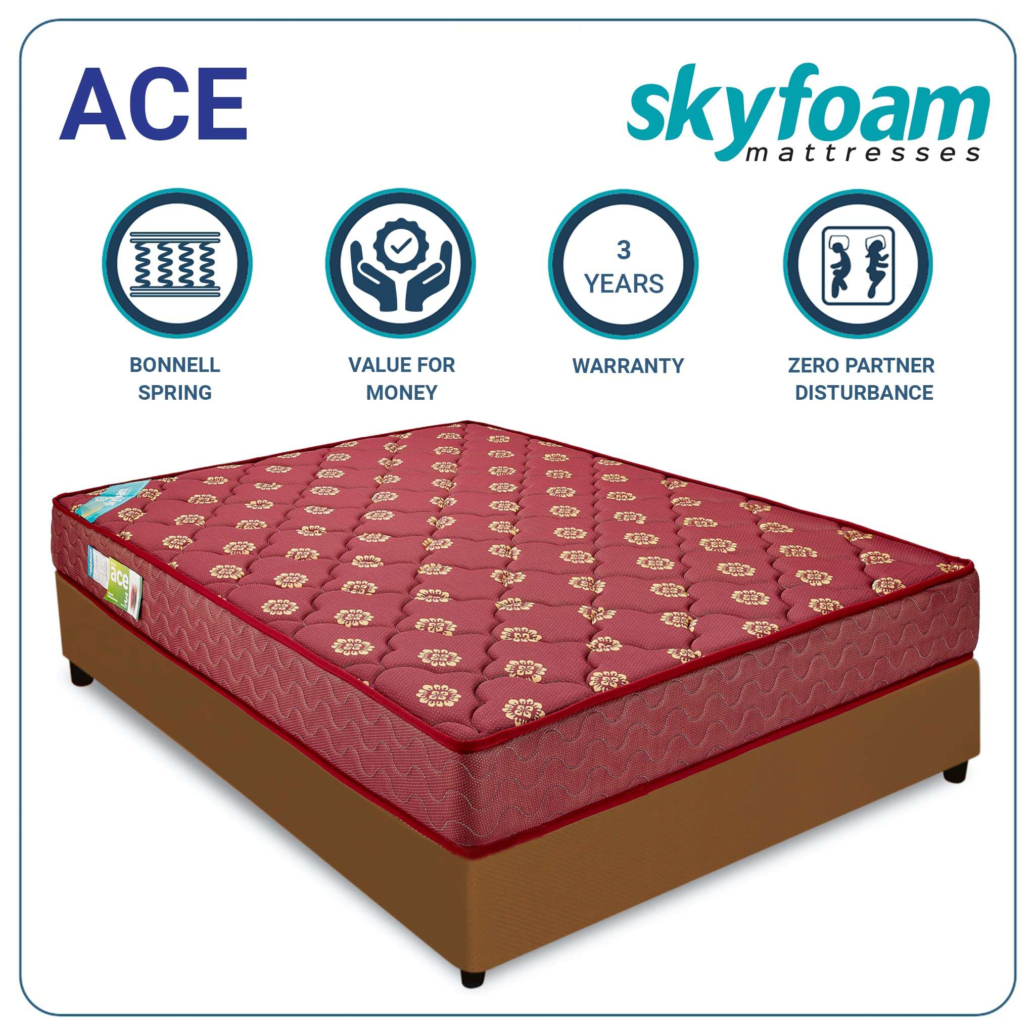 Skyfoam by TADesign Ace Medium Firm Comfort with Body & Spine Support 6 inch Single Size Bonnell Spring Sleeping Mattress (72x42x6 in, Maroon) 2