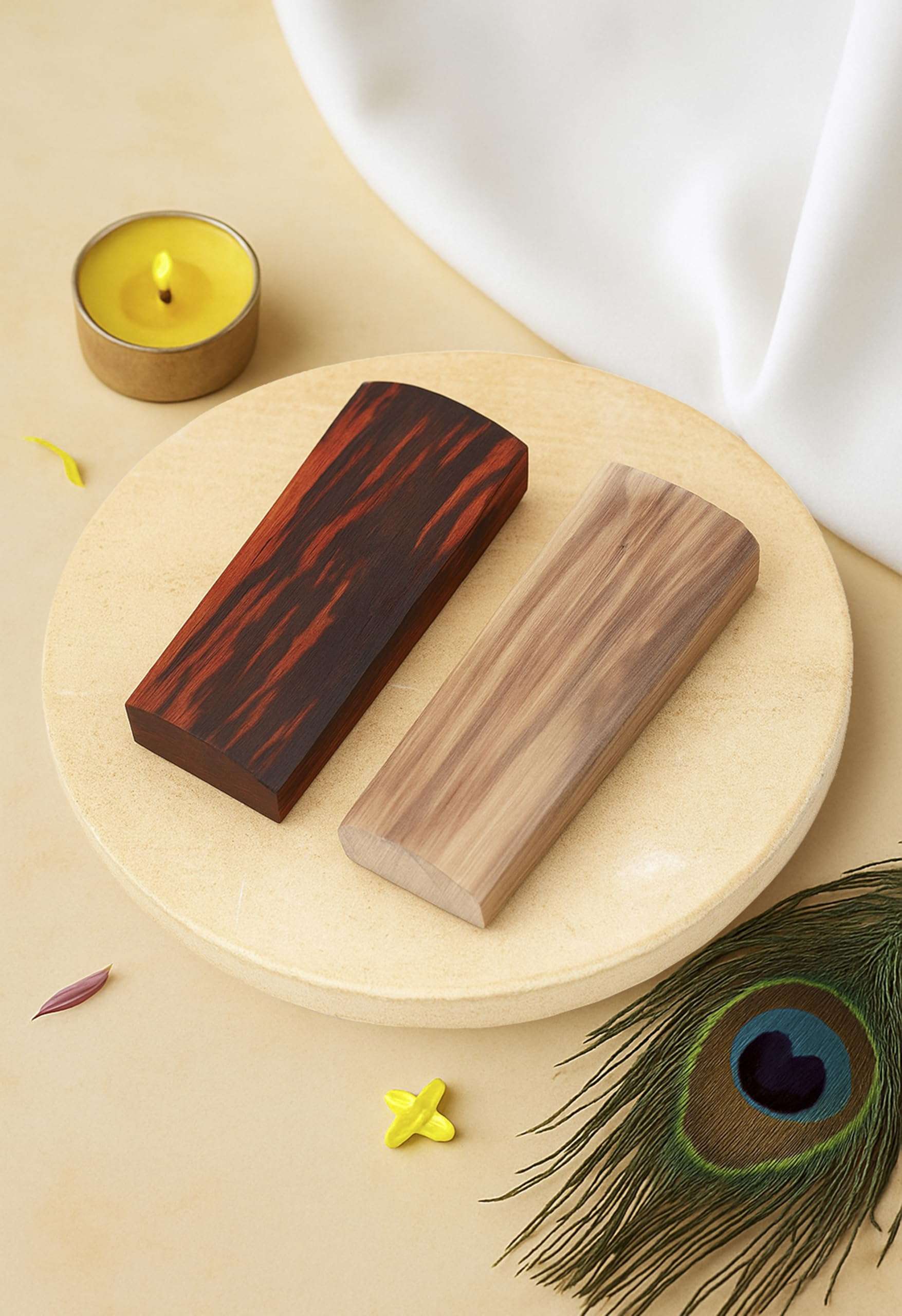 KC PRODUCTS Natural Sandalwood (Chandan) Pata Board with Red and White Sandalwood Stick Chandan Stick for Puja, Tilak, Face (1 Board with 2 Original Natural Sandalwood Sticks RED+White -Size 5-inches) 1