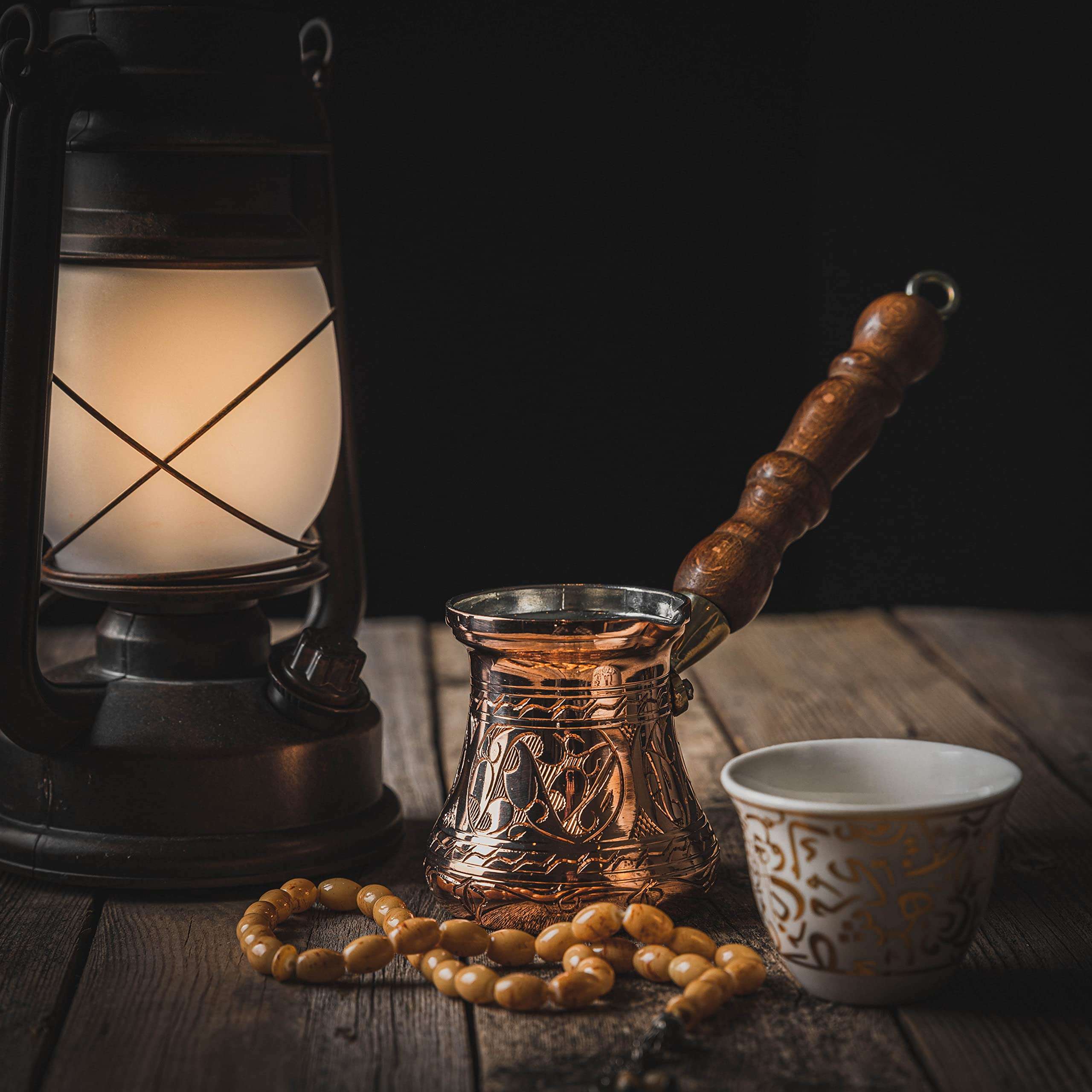 The Silk Road Trade - PC Series (Medium) - Thickest Solid Copper Engraved and Hammered Turkish Greek Arabic Coffee Pot Wooden Handle Heavy Duty, Stovetop Coffee Maker, Jazzve, Cezve, Ibrik (10 fl oz) 1